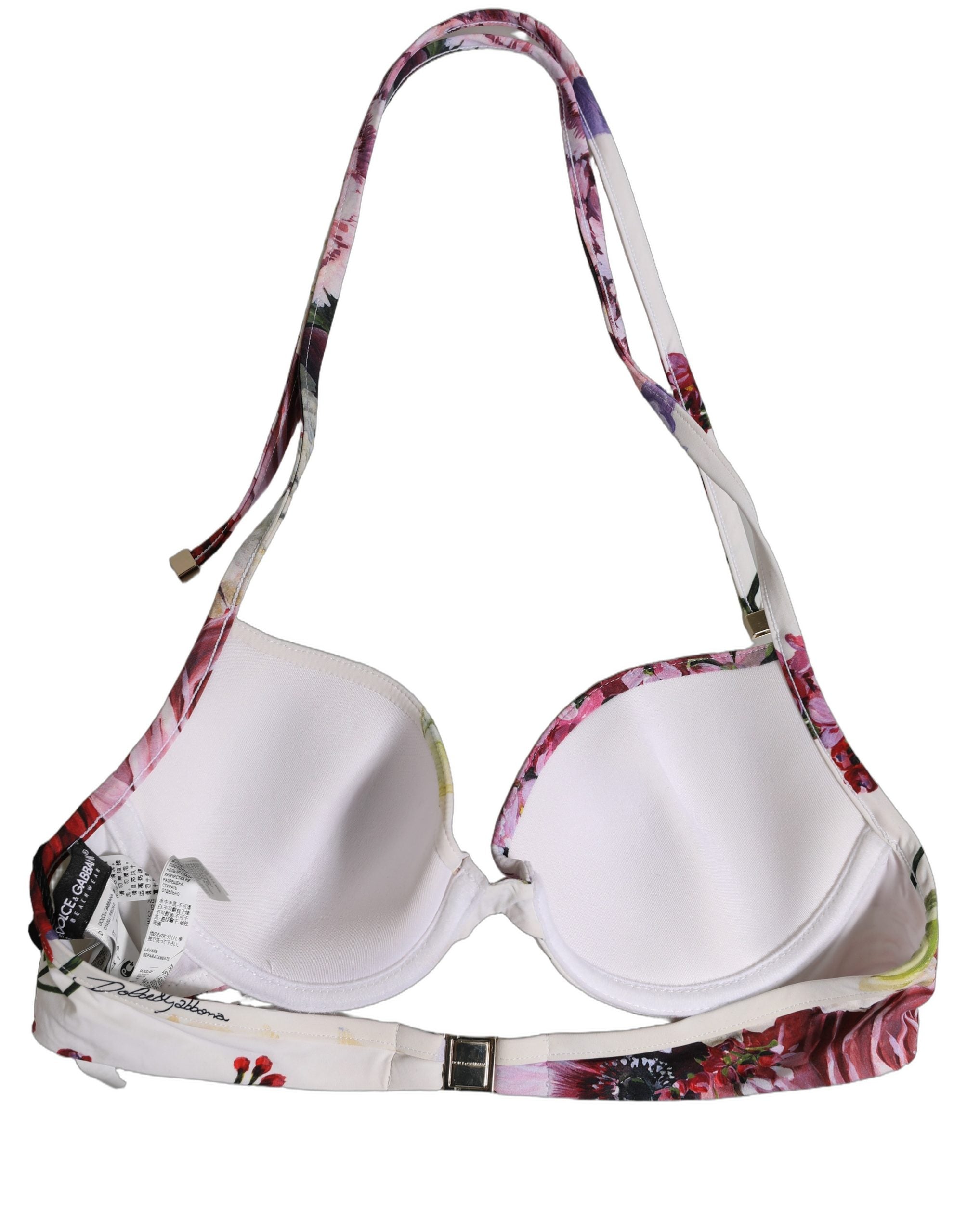 Dolce & Gabbana White Floral Print Nylon Beachwear Bikini Women's Top