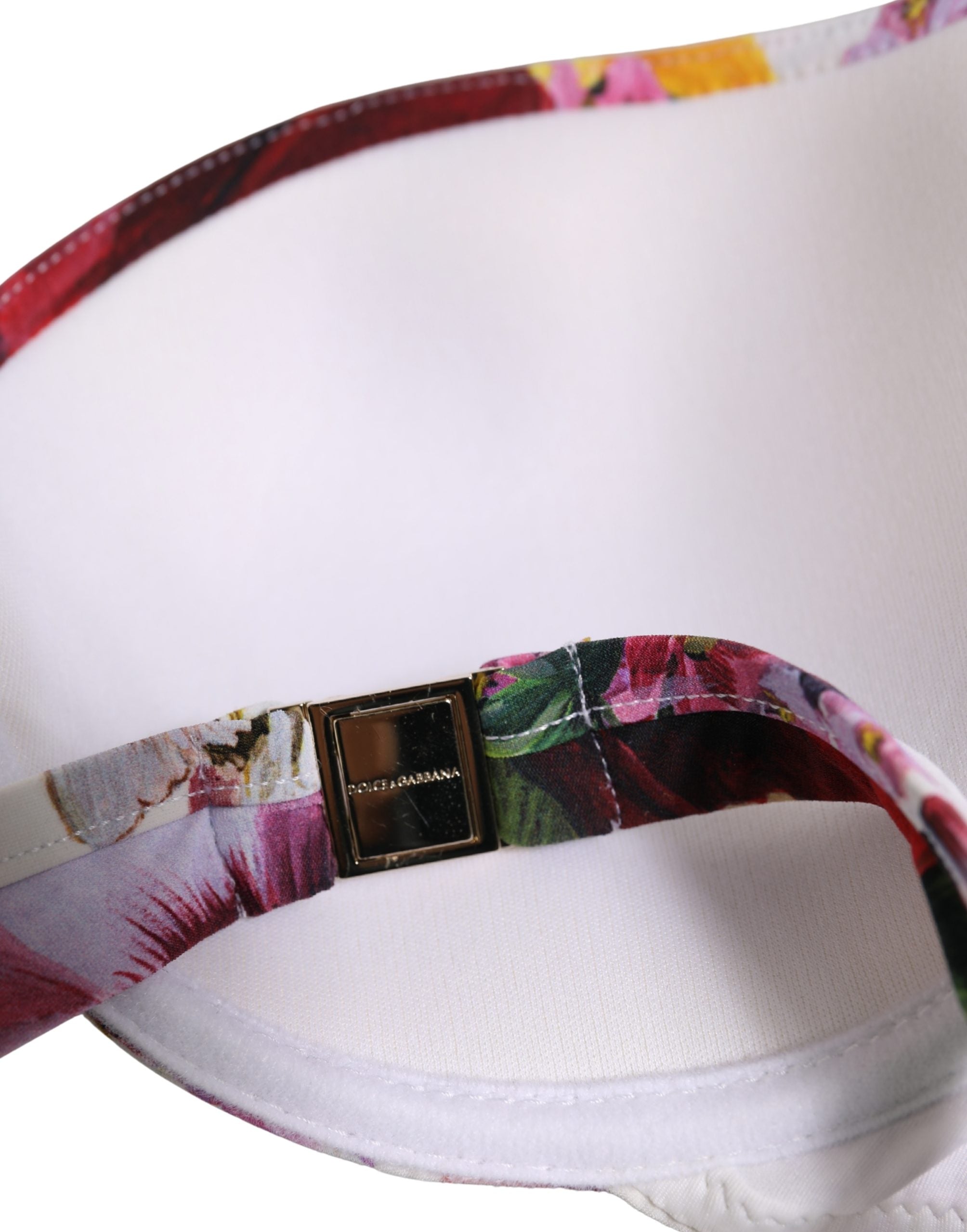 Dolce & Gabbana White Floral Print Nylon Beachwear Bikini Women's Top
