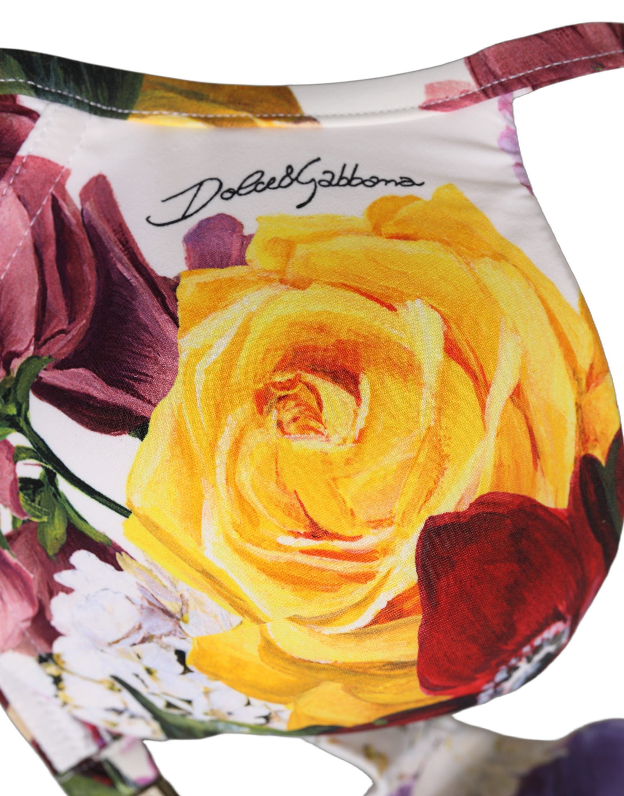 Dolce & Gabbana White Floral Print Nylon Beachwear Bikini Women's Top