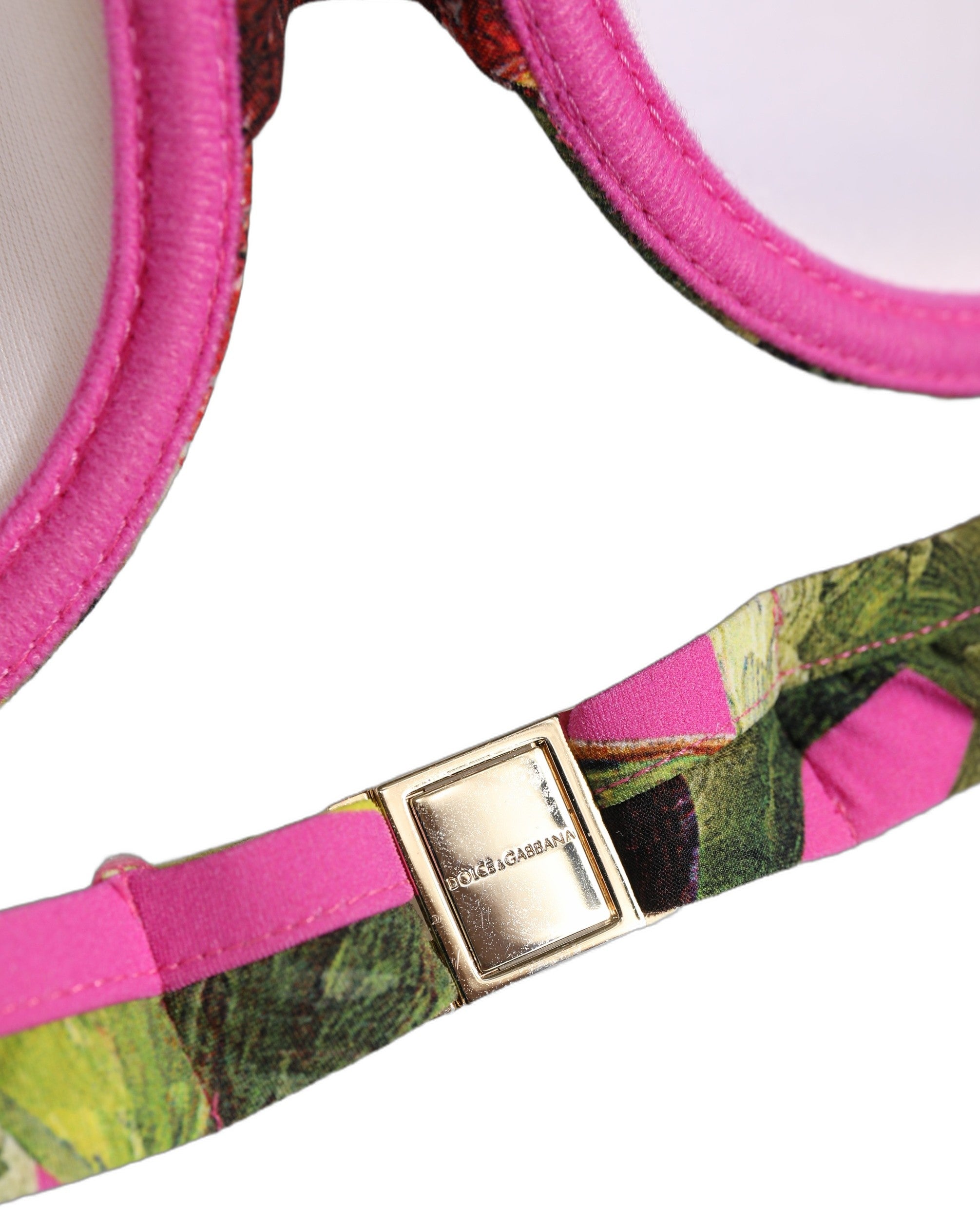 Dolce & Gabbana Fuchsia Pink Fig Print Beachwear Bikini Women's Top