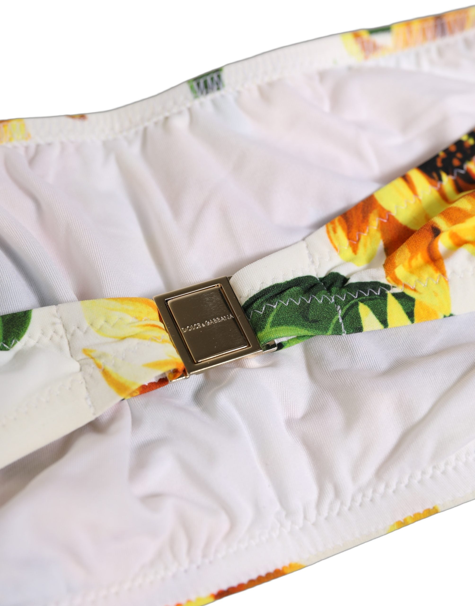 Dolce & Gabbana White Sunflower Print Bandeau Beachwear Bikini Women's Top