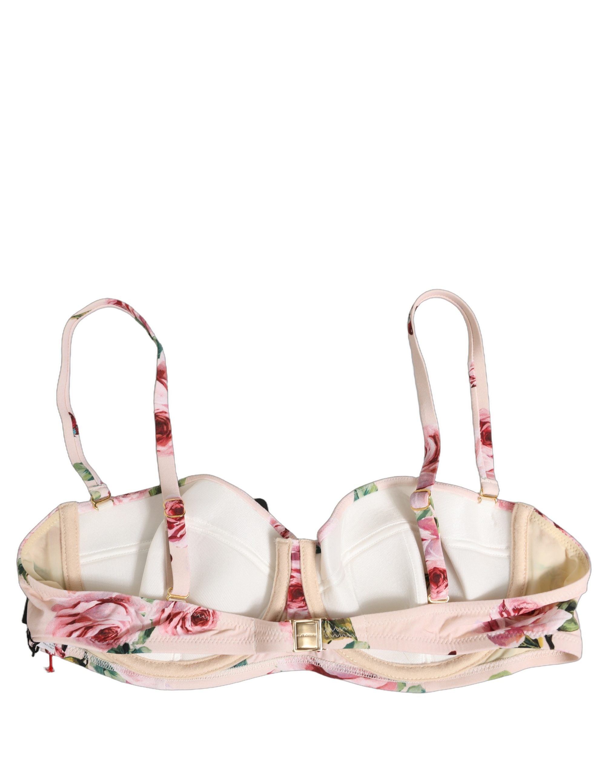Dolce & Gabbana Pink Floral Print Underwire Beachwear Bikini Women's Top
