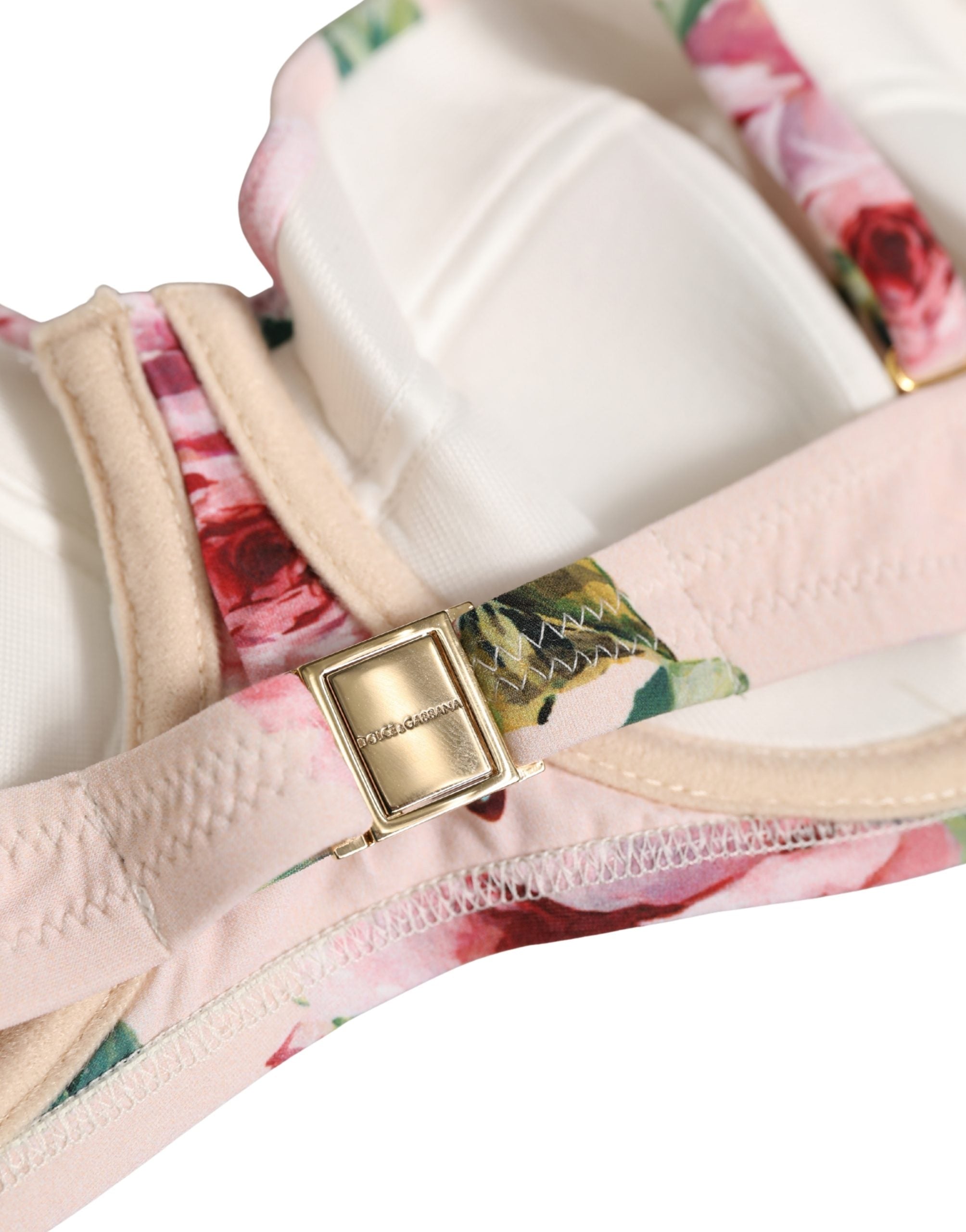 Dolce & Gabbana Pink Floral Print Underwire Beachwear Bikini Women's Top