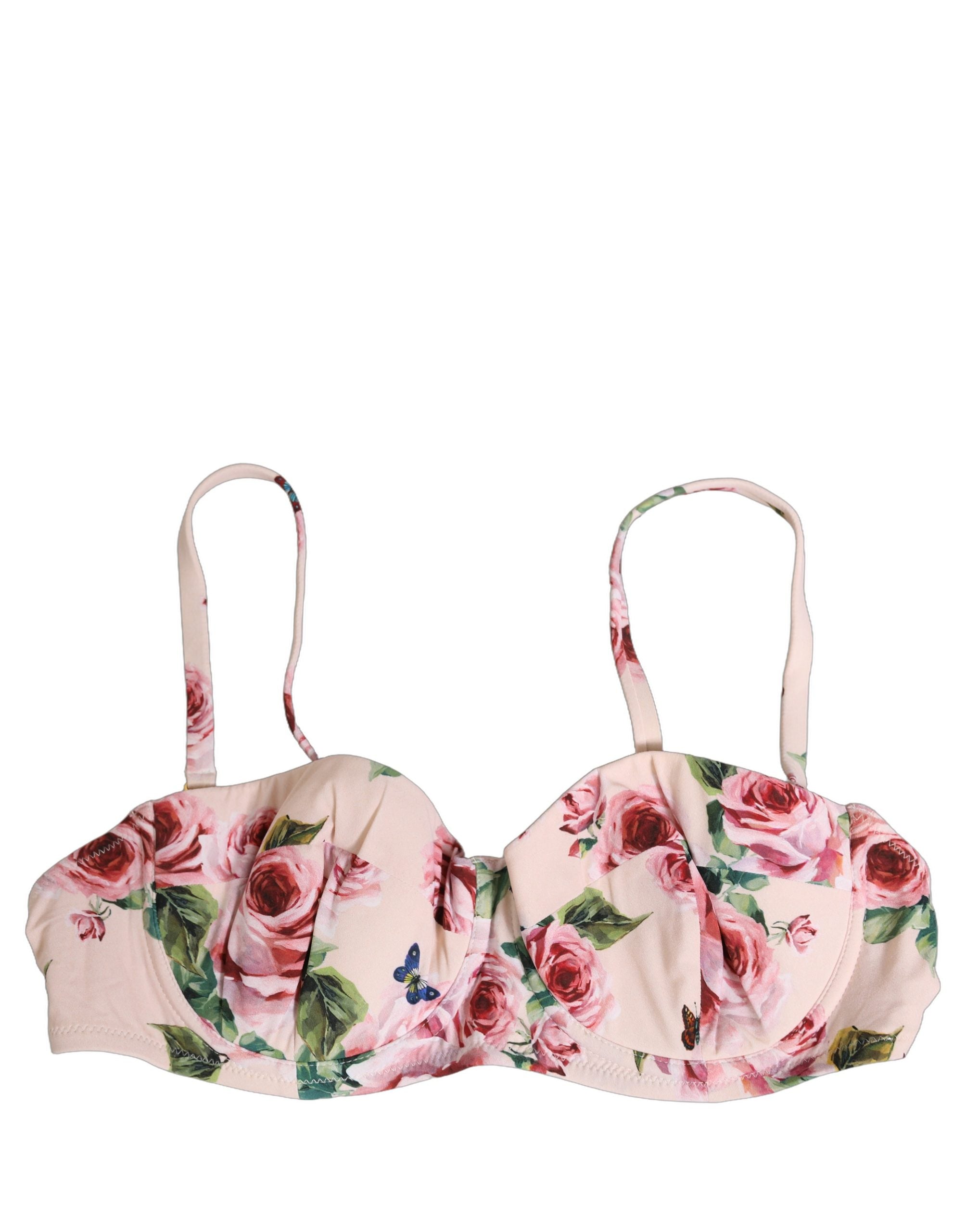Dolce & Gabbana Pink Floral Print Underwire Beachwear Bikini Women's Top