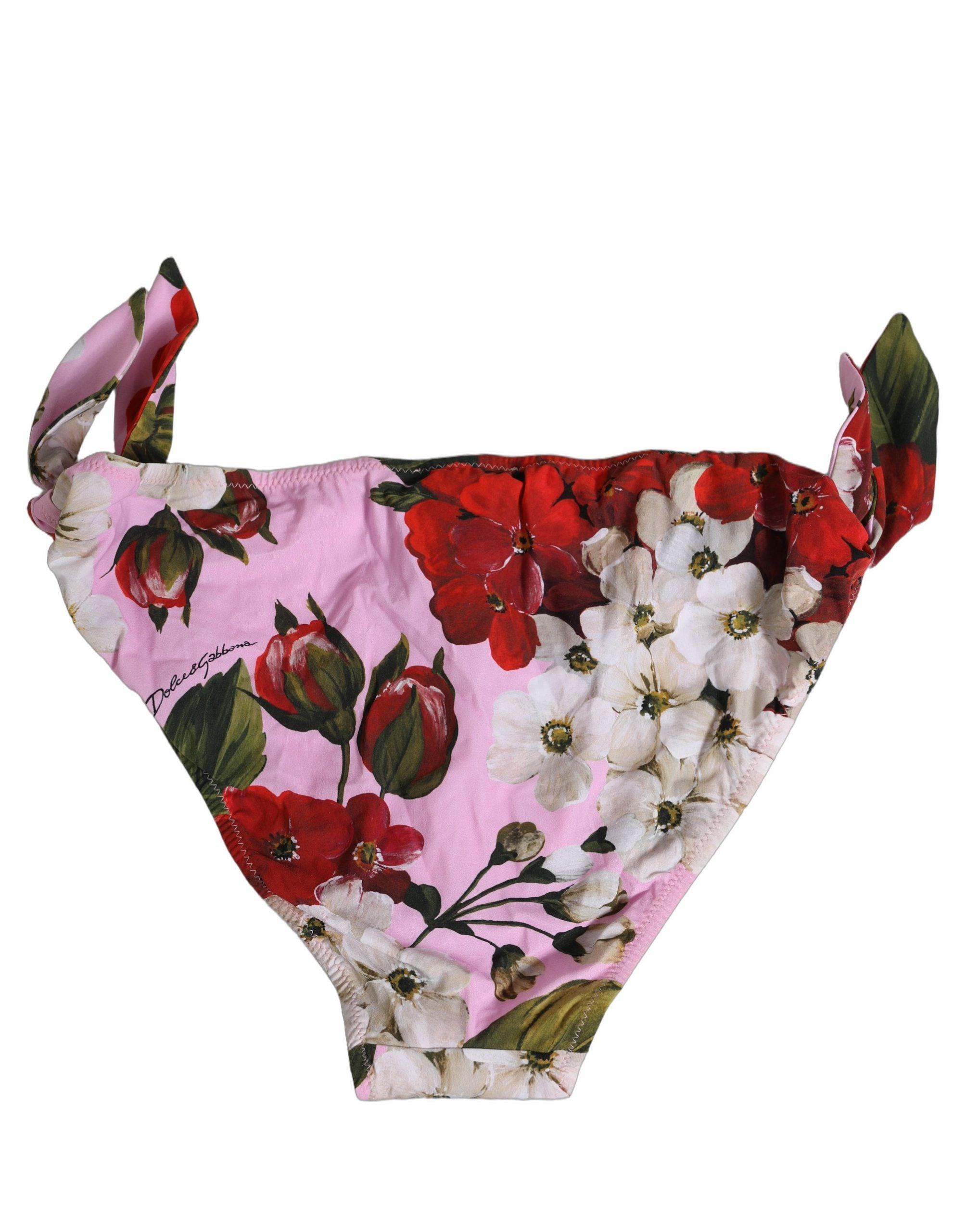 Dolce & Gabbana Pink Floral Tie Sides Beachwear Bikini Women's Bottom