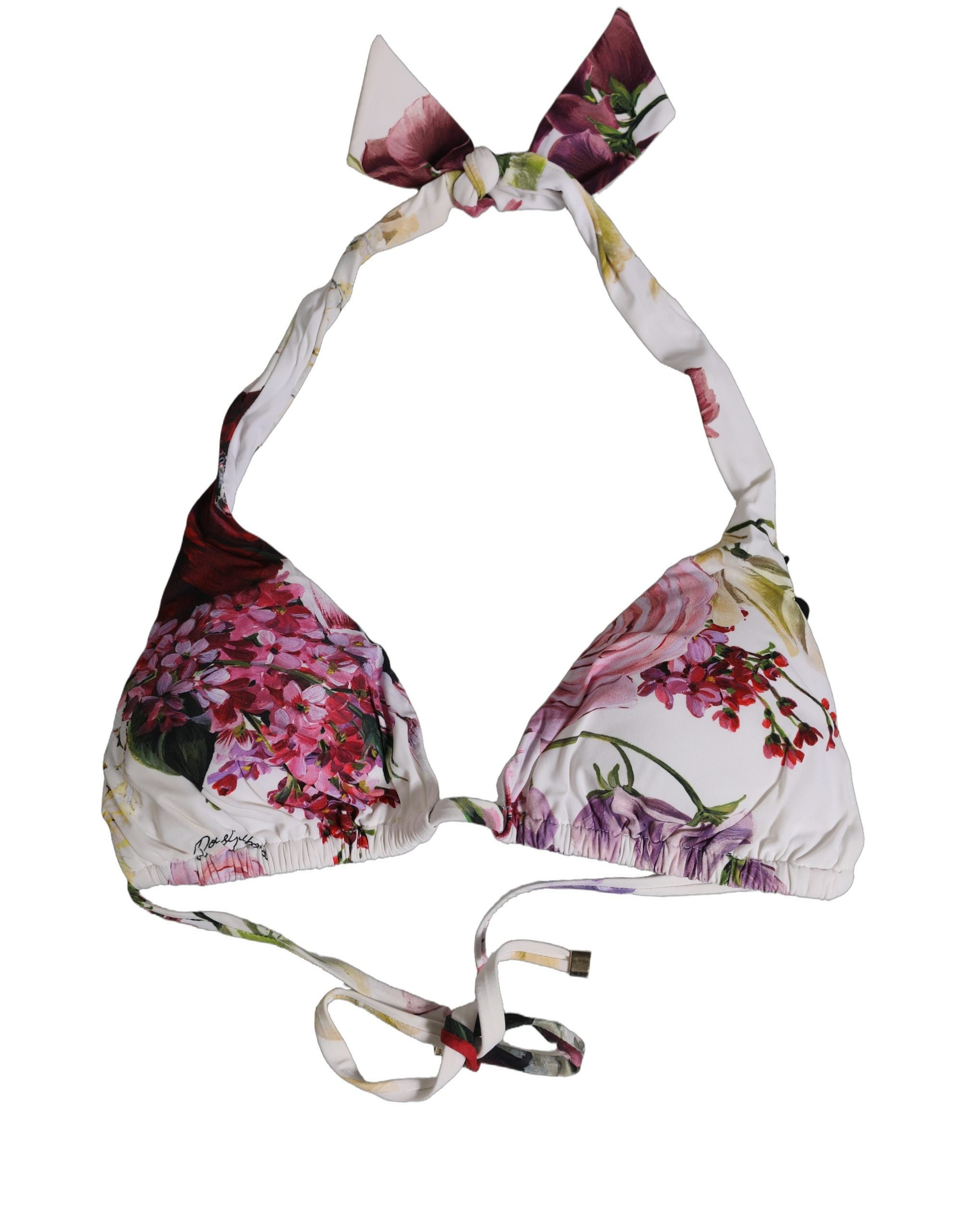 Dolce & Gabbana White Floral Print Triangle Beachwear Bikini Women's Top