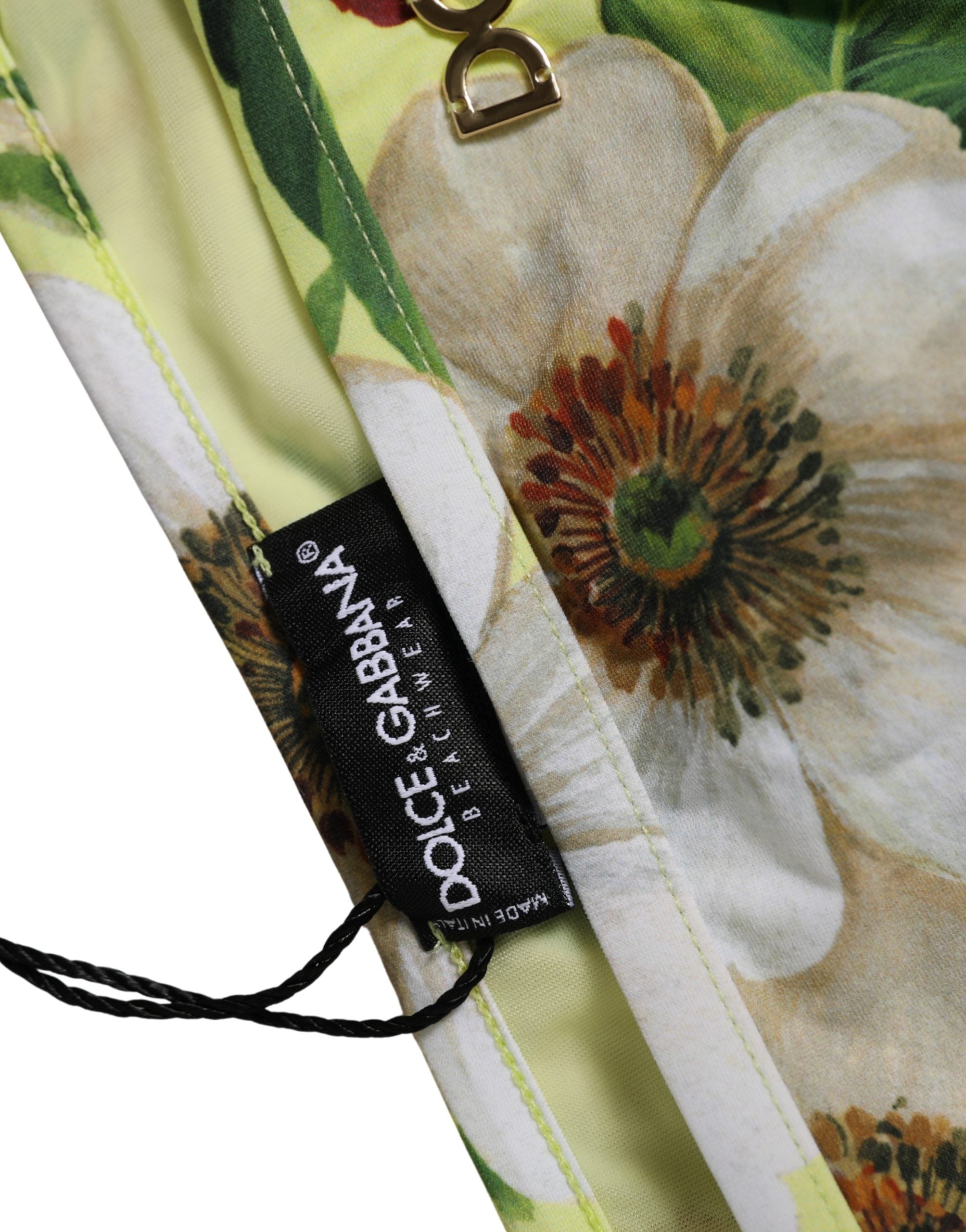 Dolce & Gabbana Yellow Floral Print Nylon Beachwear Bikini Women's Bottom