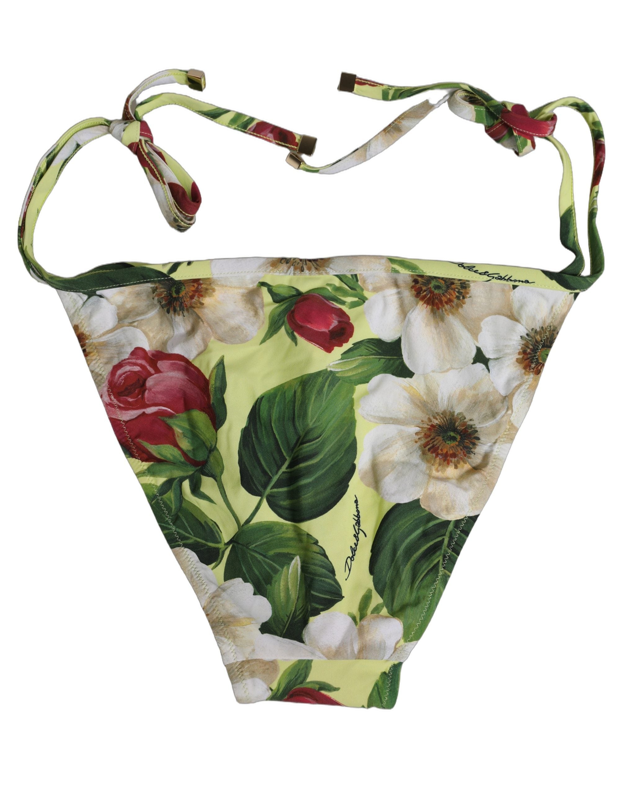 Dolce & Gabbana Yellow Floral Print Nylon Beachwear Bikini Women's Bottom