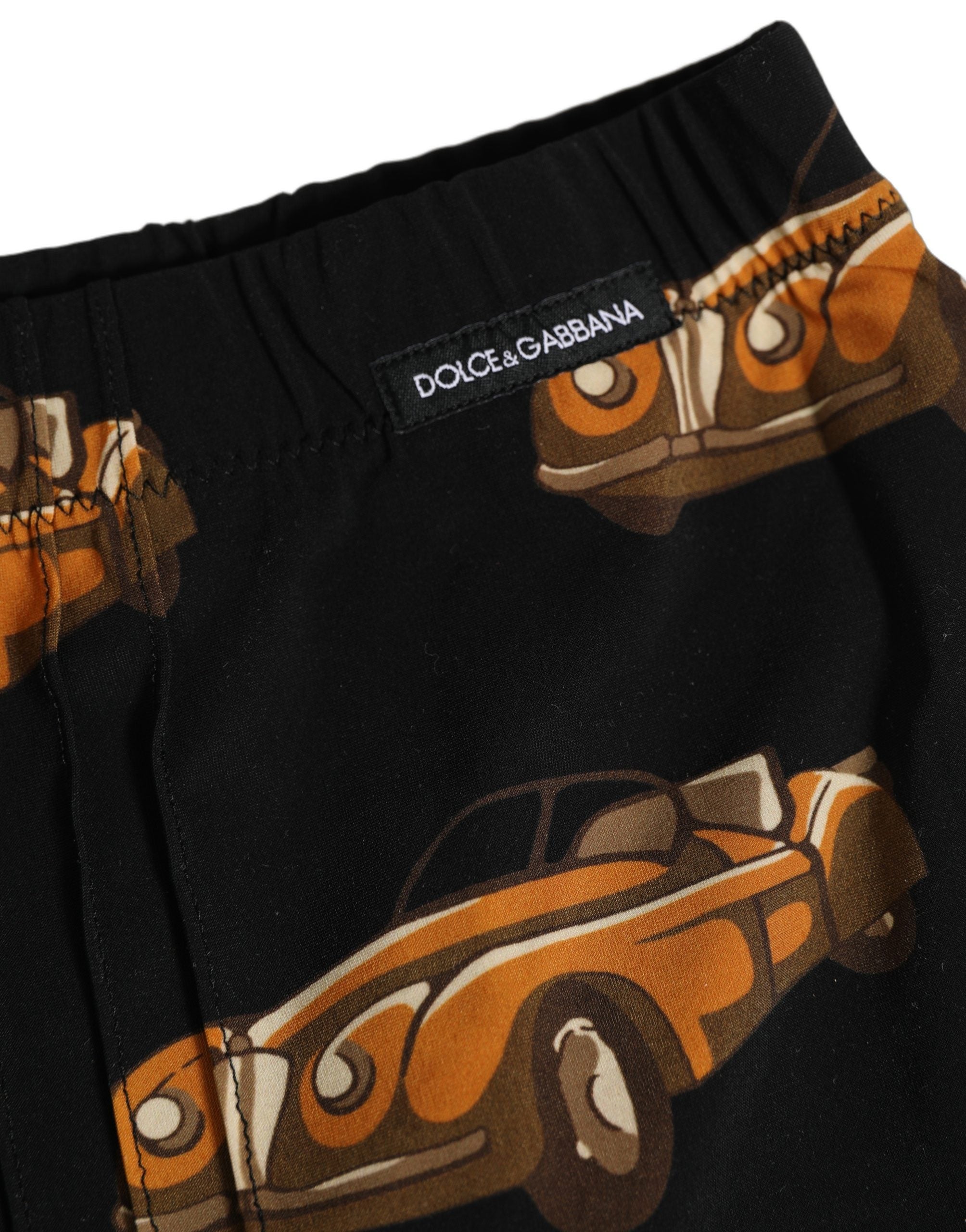 Dolce & Gabbana Black Car Print Swim Trunk Beachwear Men's Swimwear