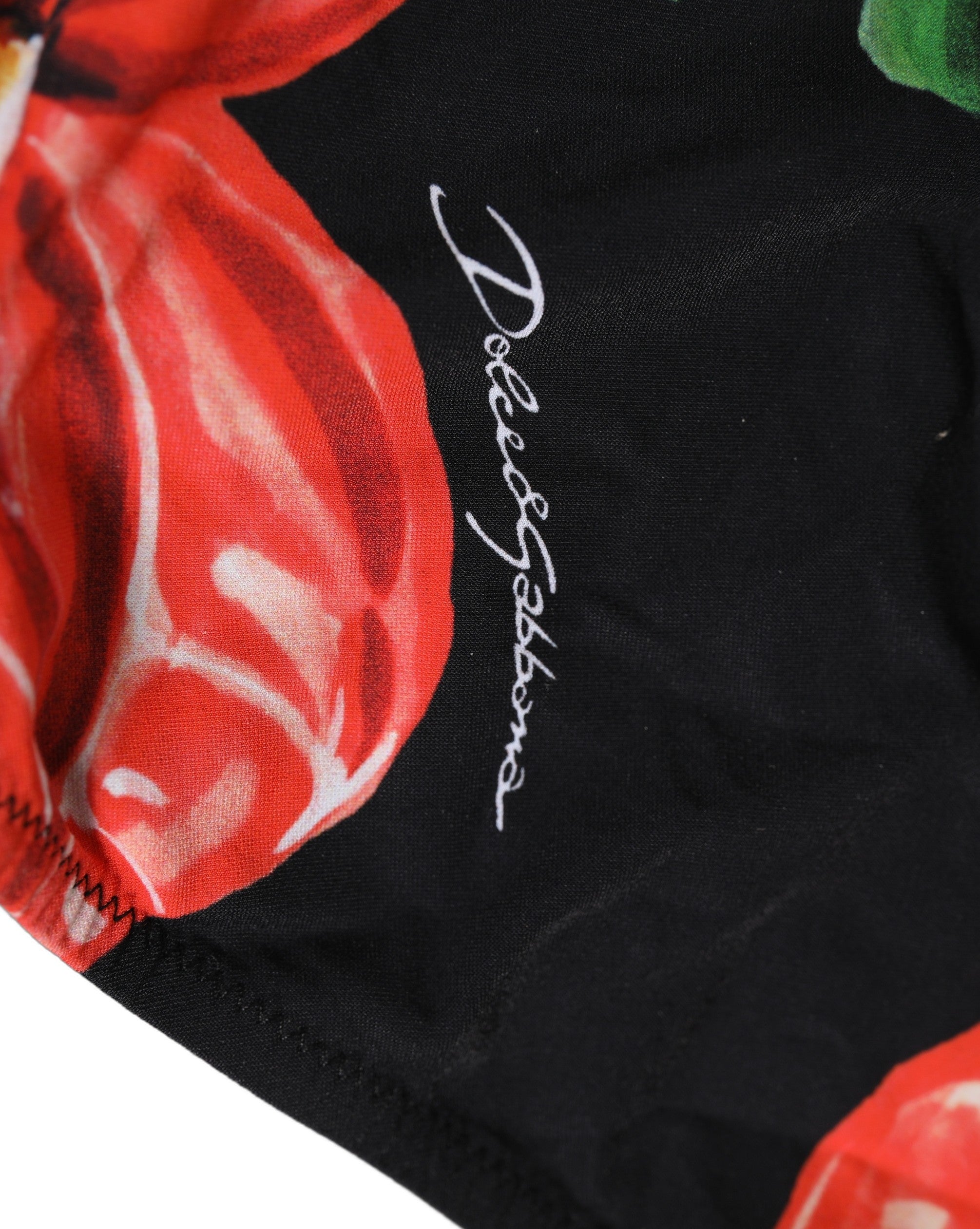 Dolce & Gabbana Black Floral Print Nylon Beachwear Bikini Women's Bottom