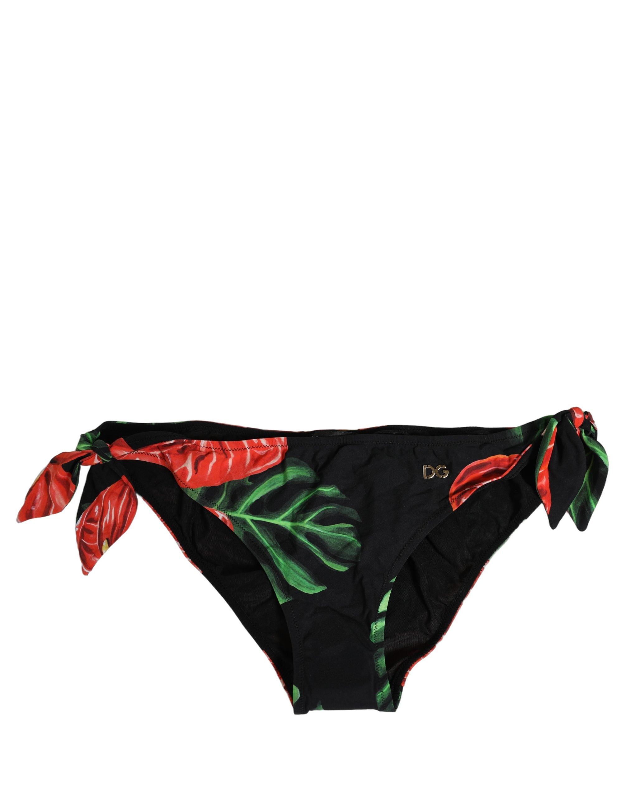Dolce & Gabbana Black Floral Print Nylon Beachwear Bikini Women's Bottom