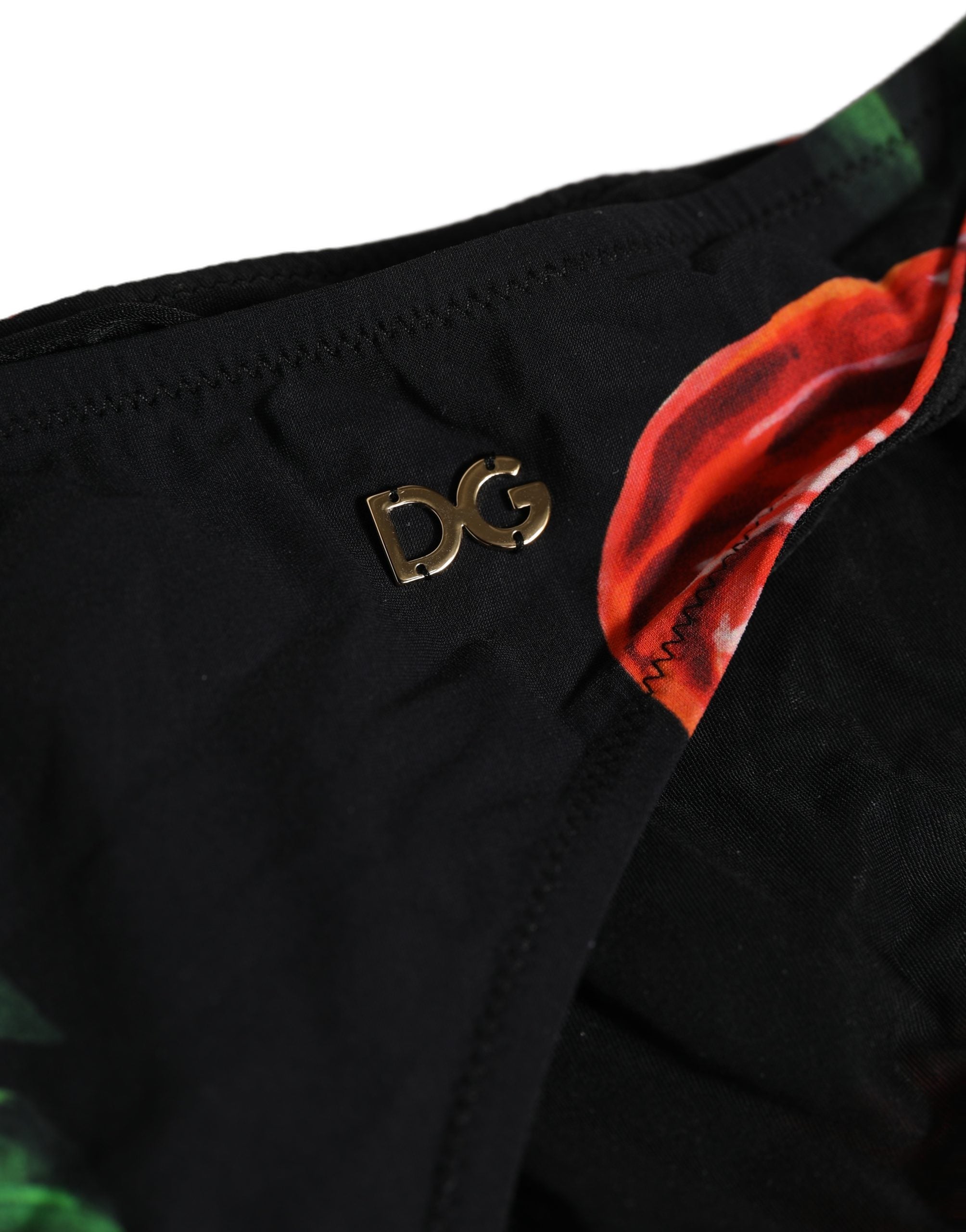 Dolce & Gabbana Black Floral Print Nylon Beachwear Bikini Women's Bottom