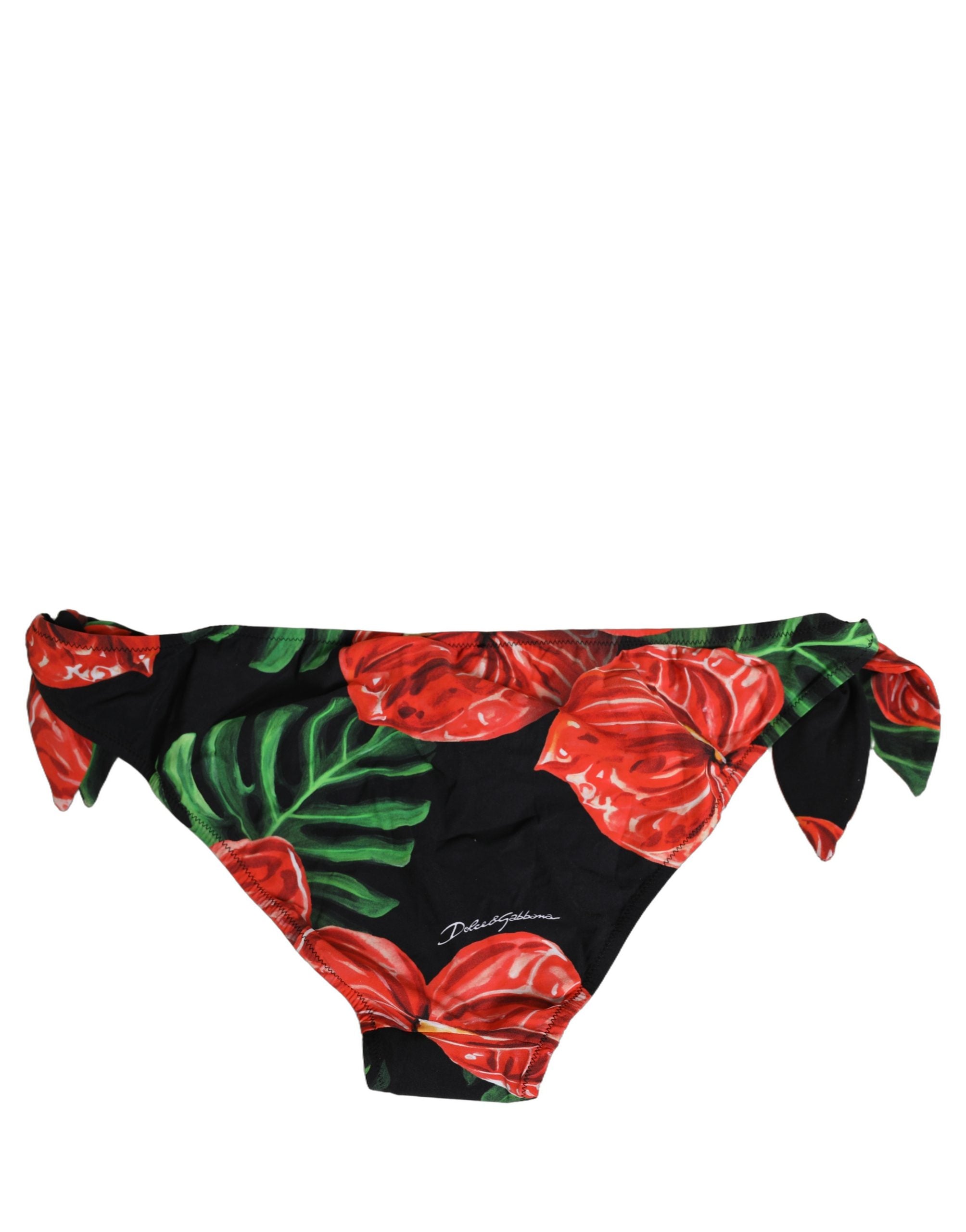 Dolce & Gabbana Black Floral Print Nylon Beachwear Bikini Women's Bottom