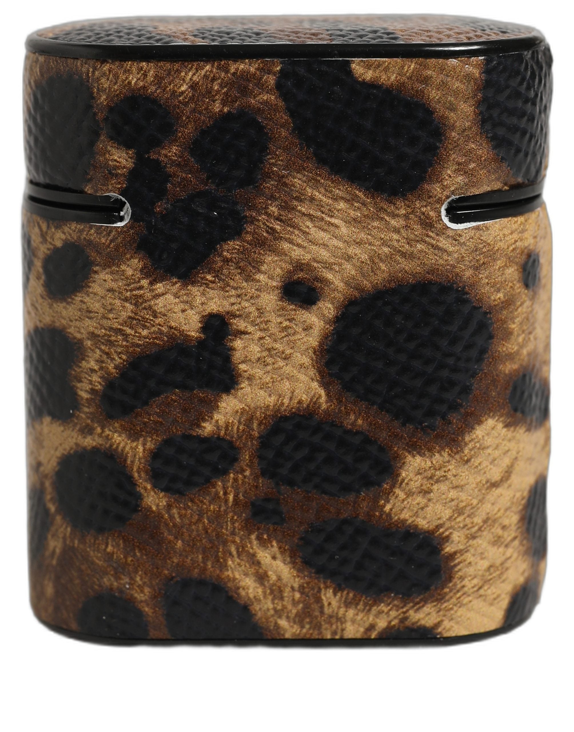 Dolce & Gabbana Brown Leopard Calf Leather Metal Logo Plaque Airpods Women's Case