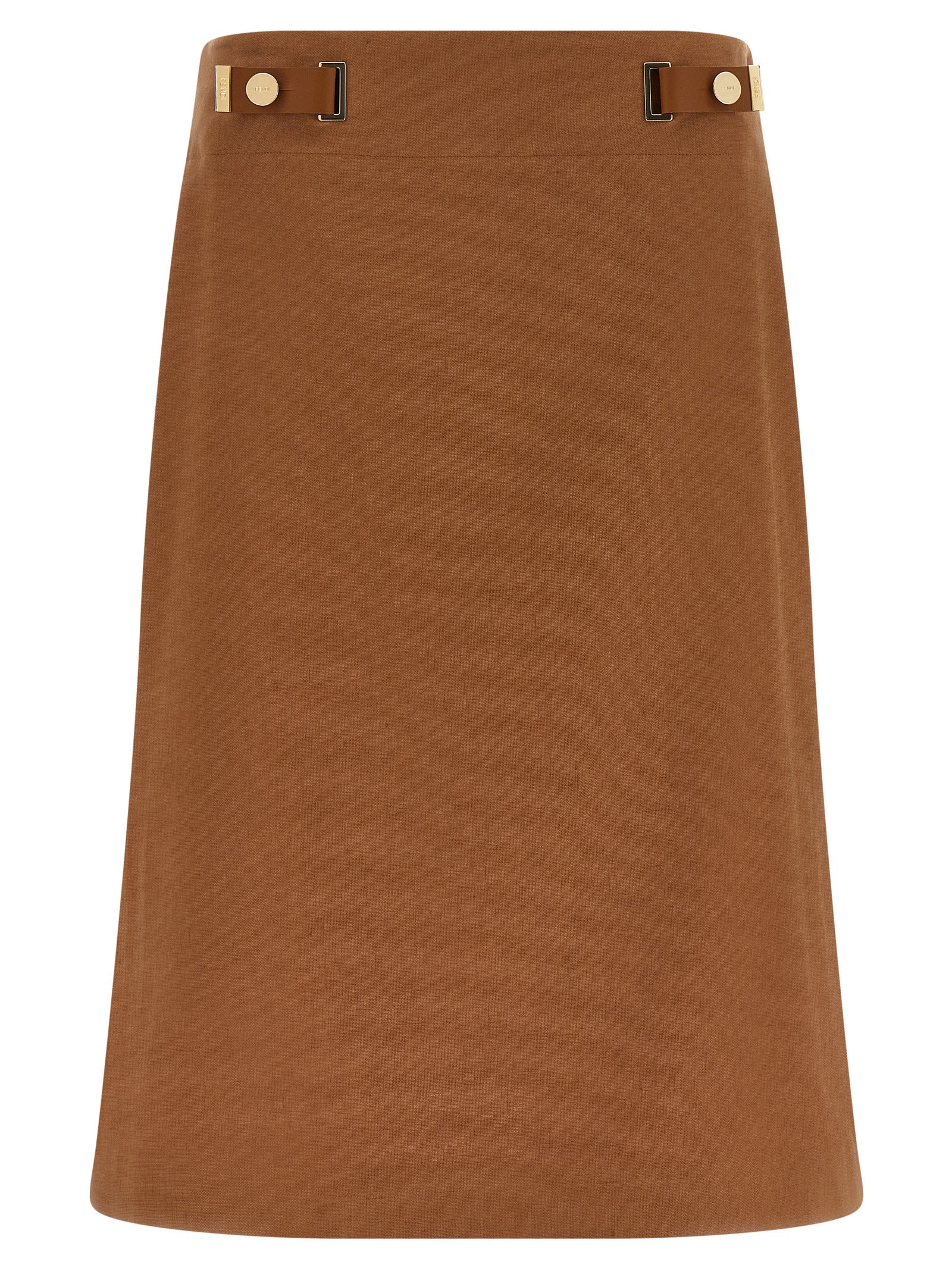 Fendi Brown Linen Midi Women's Skirt