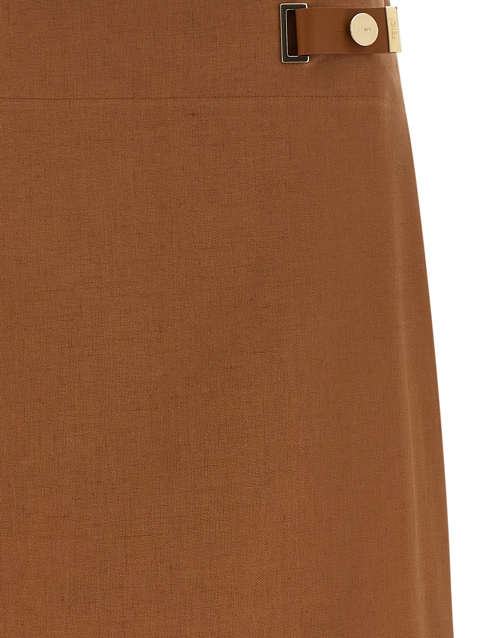 Fendi Brown Linen Midi Women's Skirt