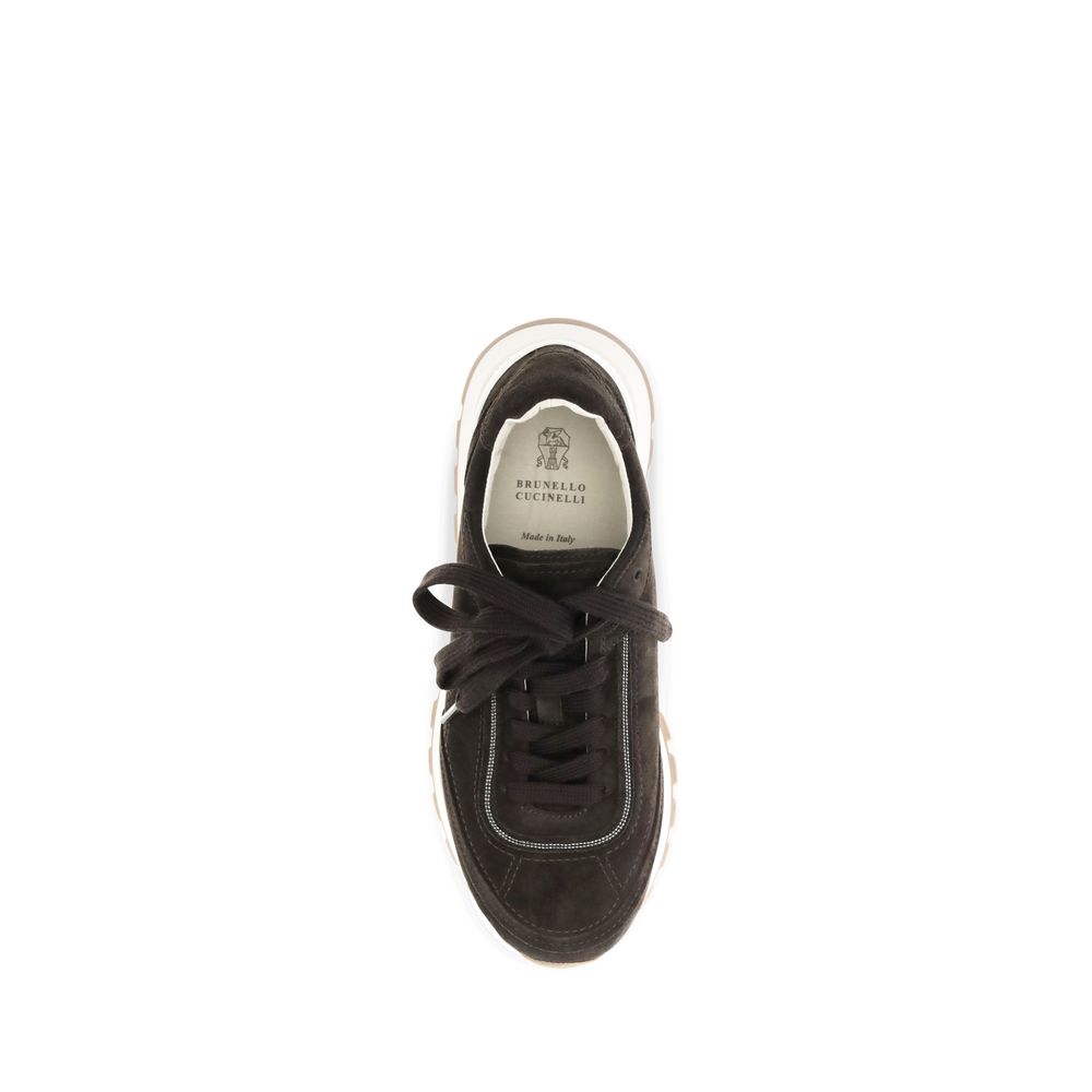 Brunello Cucinelli Brown Suede Leather Low Top Women's Sneakers