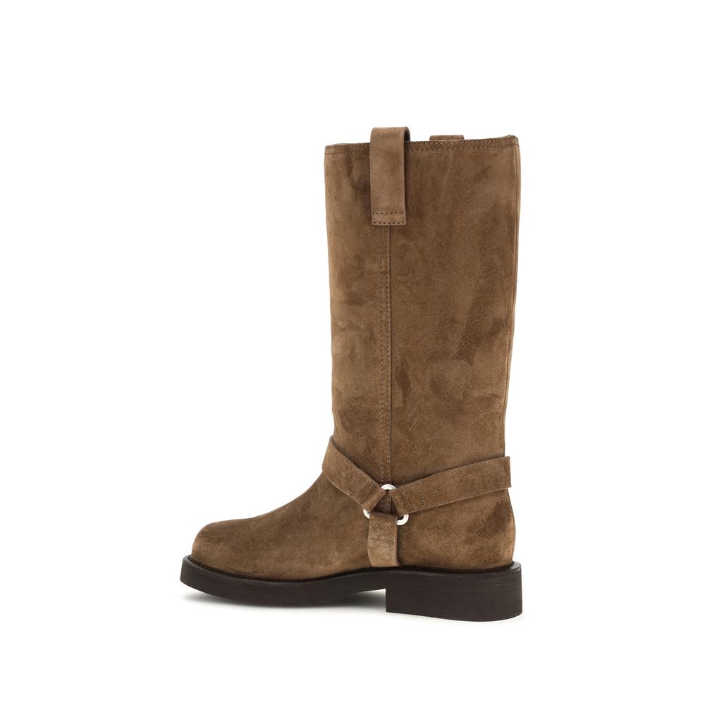 Brunello Cucinelli Brown Calf Leather Bos Taurus Flat Women's Boots