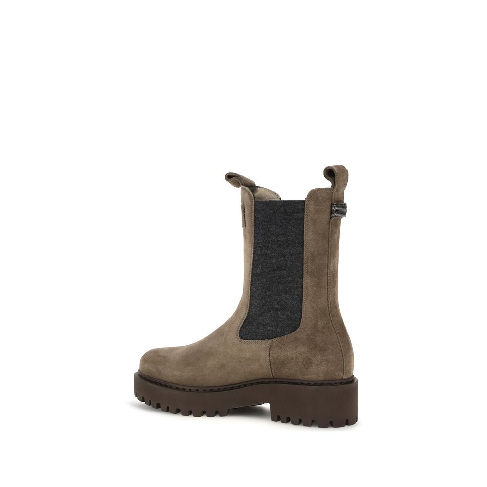 Brunello Cucinelli Brown Calf Leather Bos Taurus Ankle Women's Boots