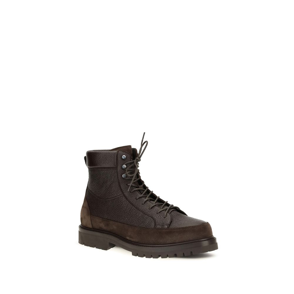Brunello Cucinelli Brown Deer Lace-Up Men's Boots