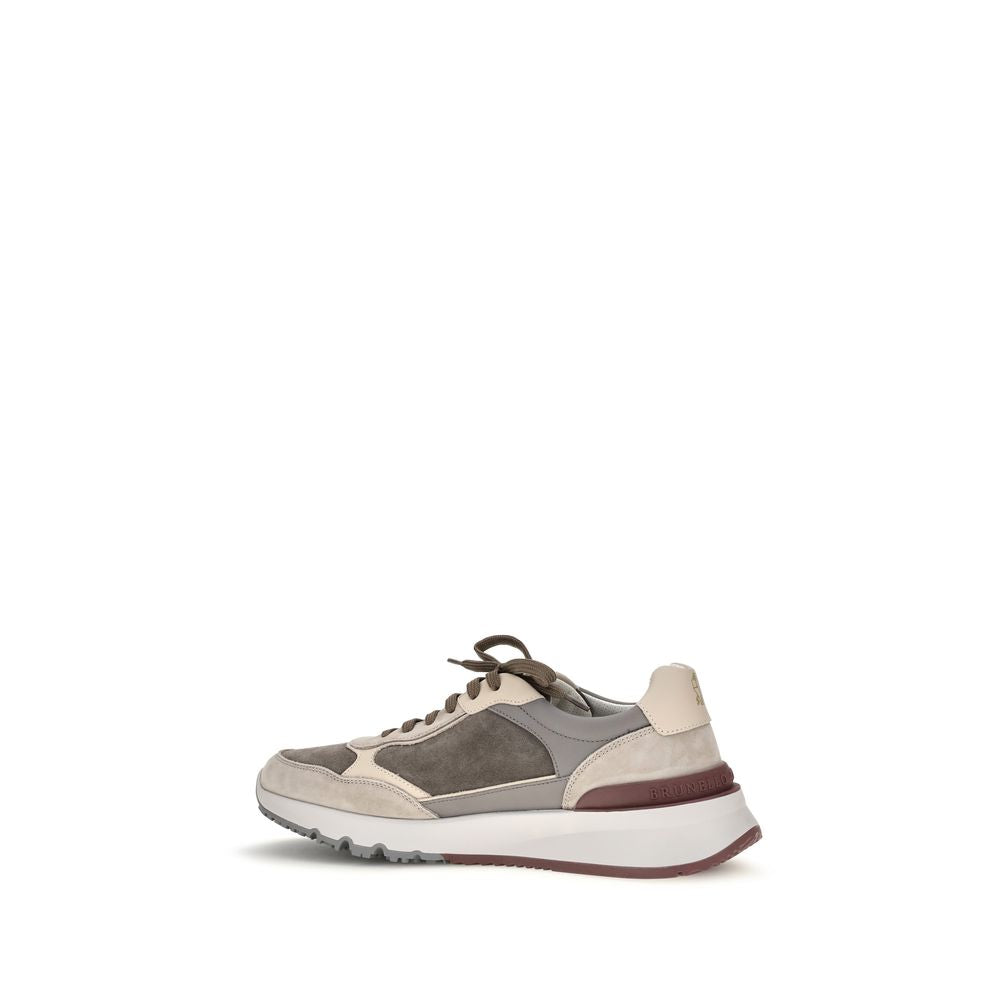 Brunello Cucinelli Gray Calf Leather Bos Taurus Athletic Men's Sneakers