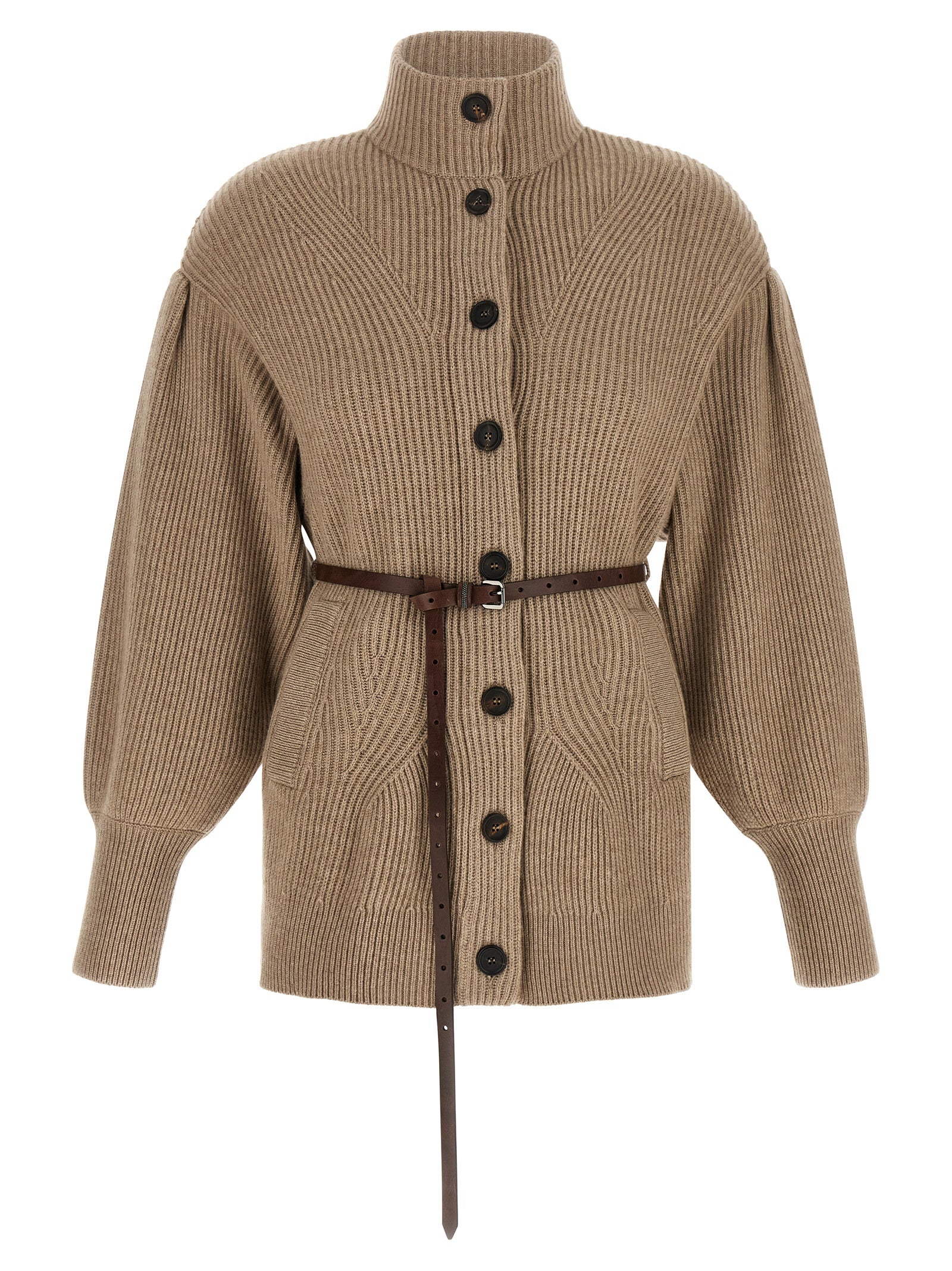 Brunello Cucinelli Beige Virgin Wool Women's Cardigan