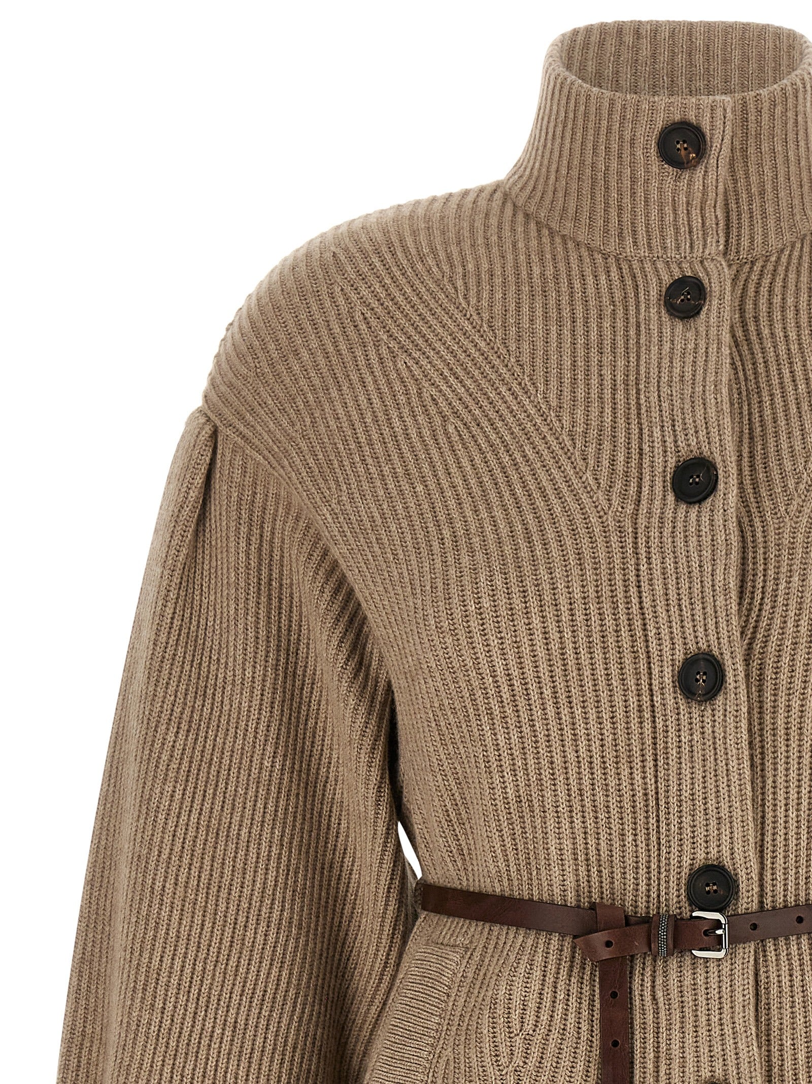 Brunello Cucinelli Beige Virgin Wool Women's Cardigan