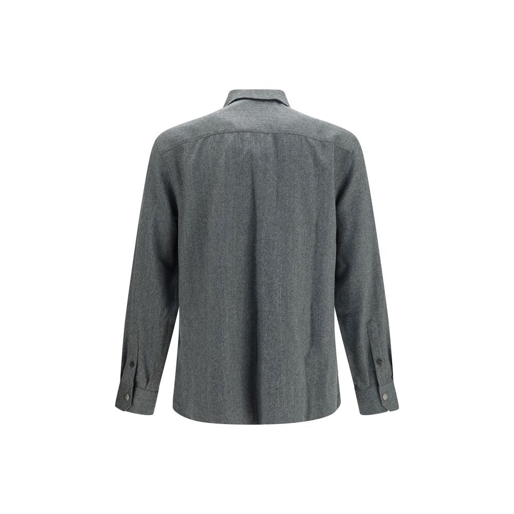 Brunello Cucinelli Gray Wool Oves Aries Dress Men's Shirt