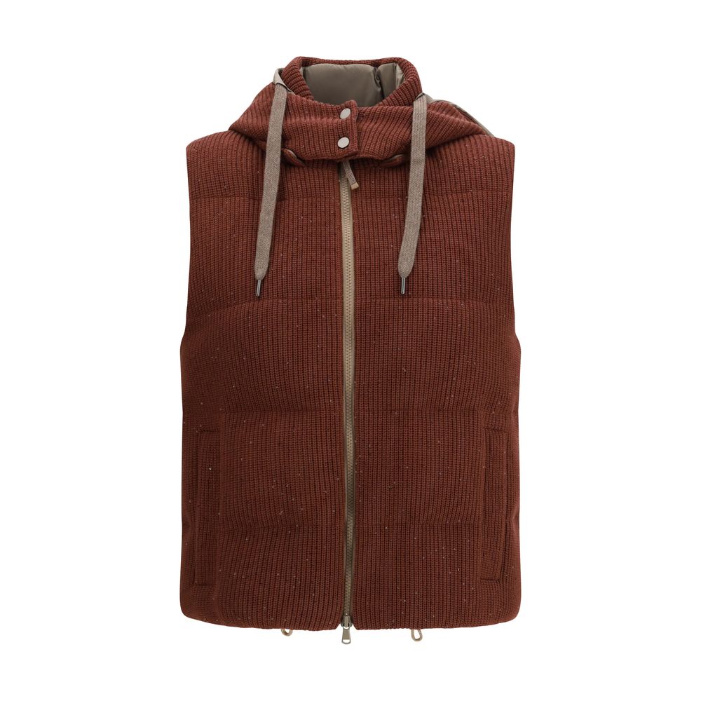 Brunello Cucinelli Brown Cotton Sleeveless Women's Jacket
