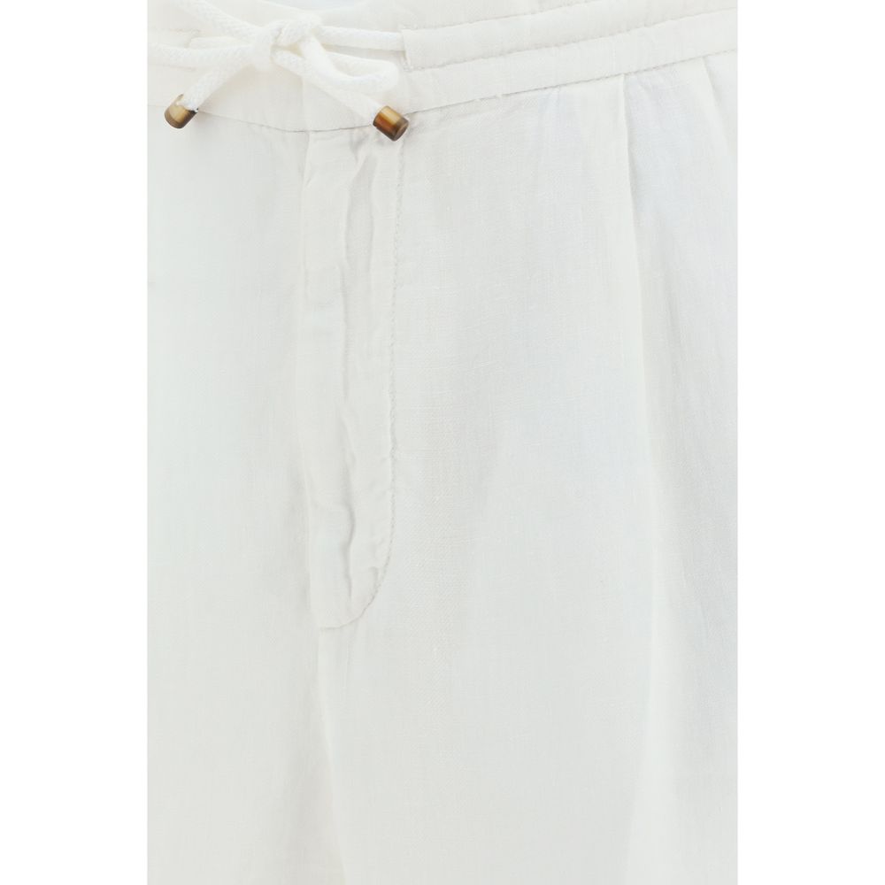 Brunello Cucinelli White Linen Casual Men's Pants