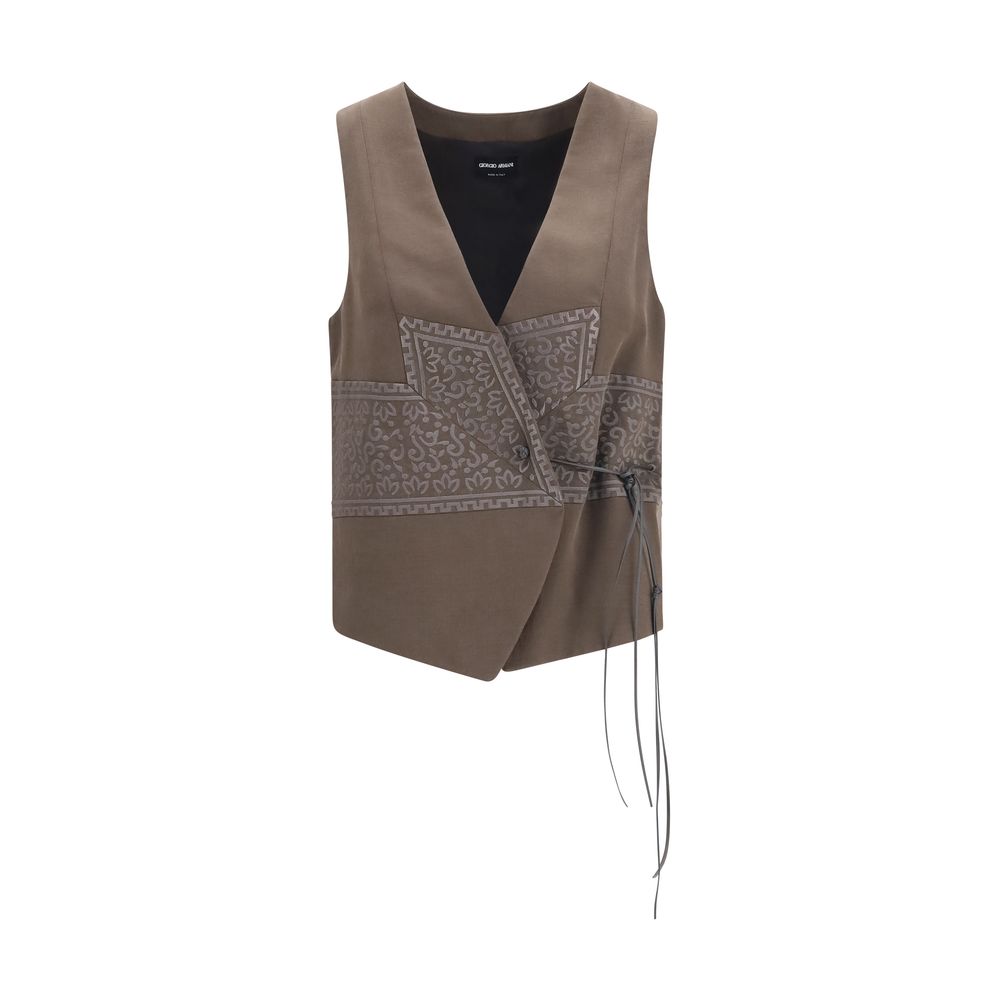 Giorgio Armani Brown Silk Sleeveless Women's Jacket