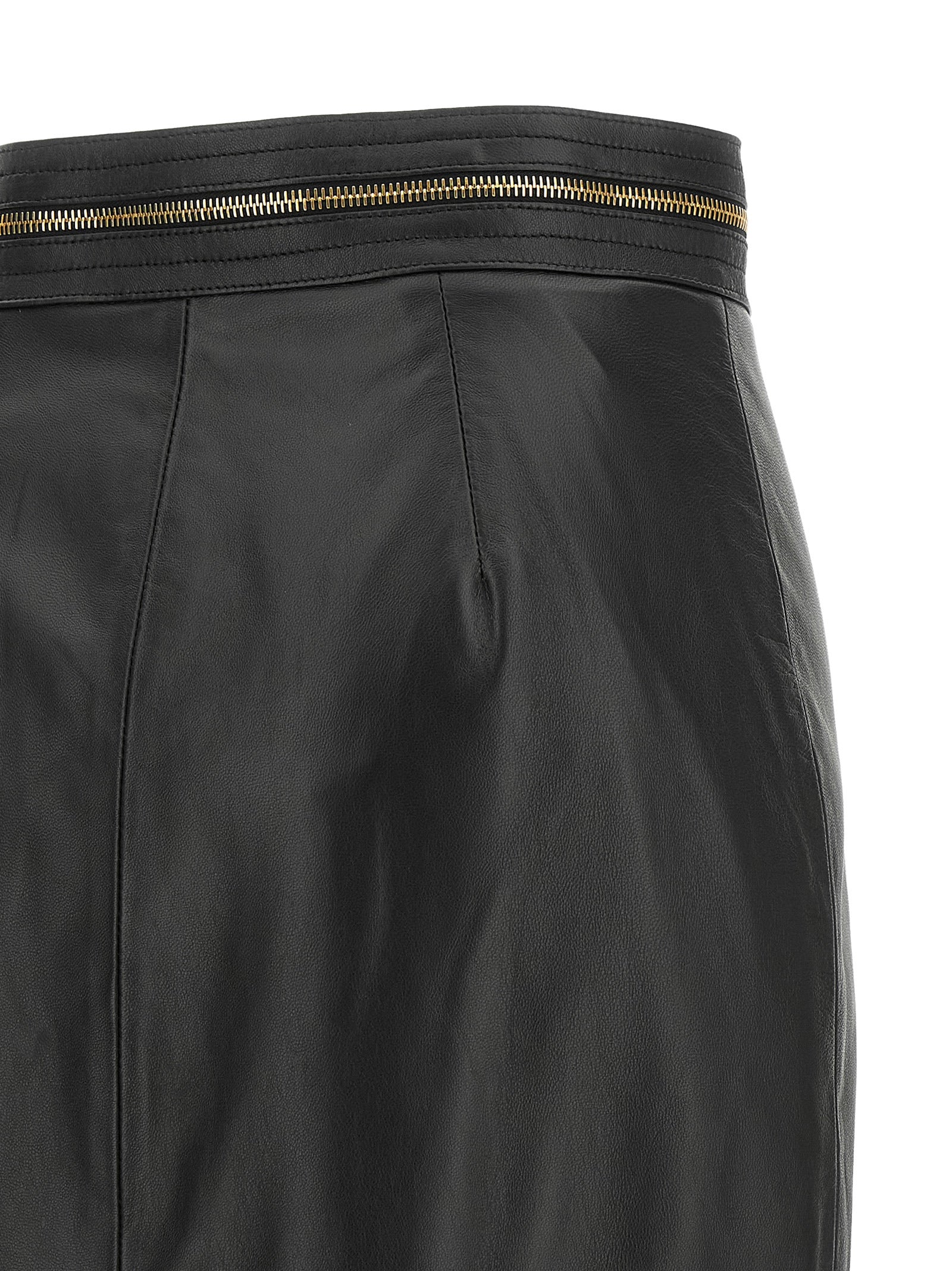 Elisabetta Franchi Black Lambskin Midi Women's Skirt