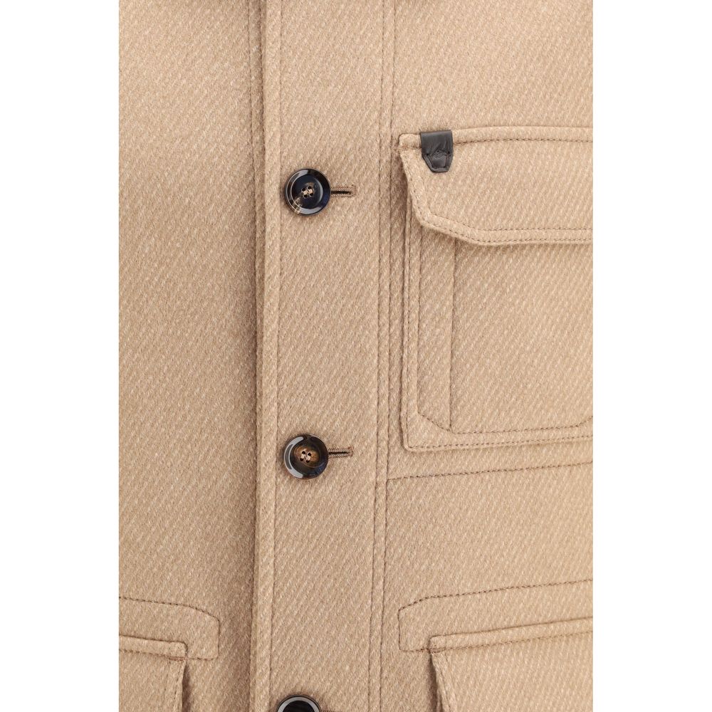 Brioni Beige Cashmere Leather Men's Jacket