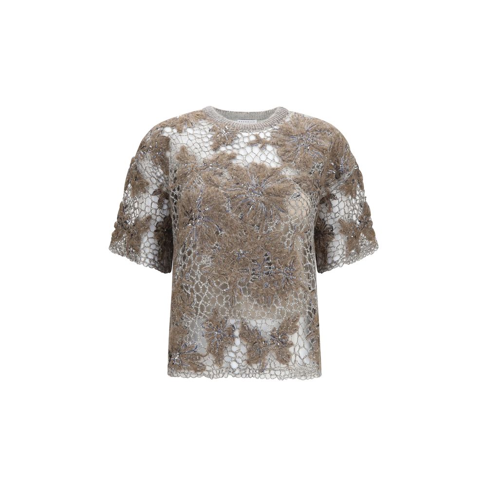 Brunello Cucinelli Beige Mohair Pattern Women's Shirt