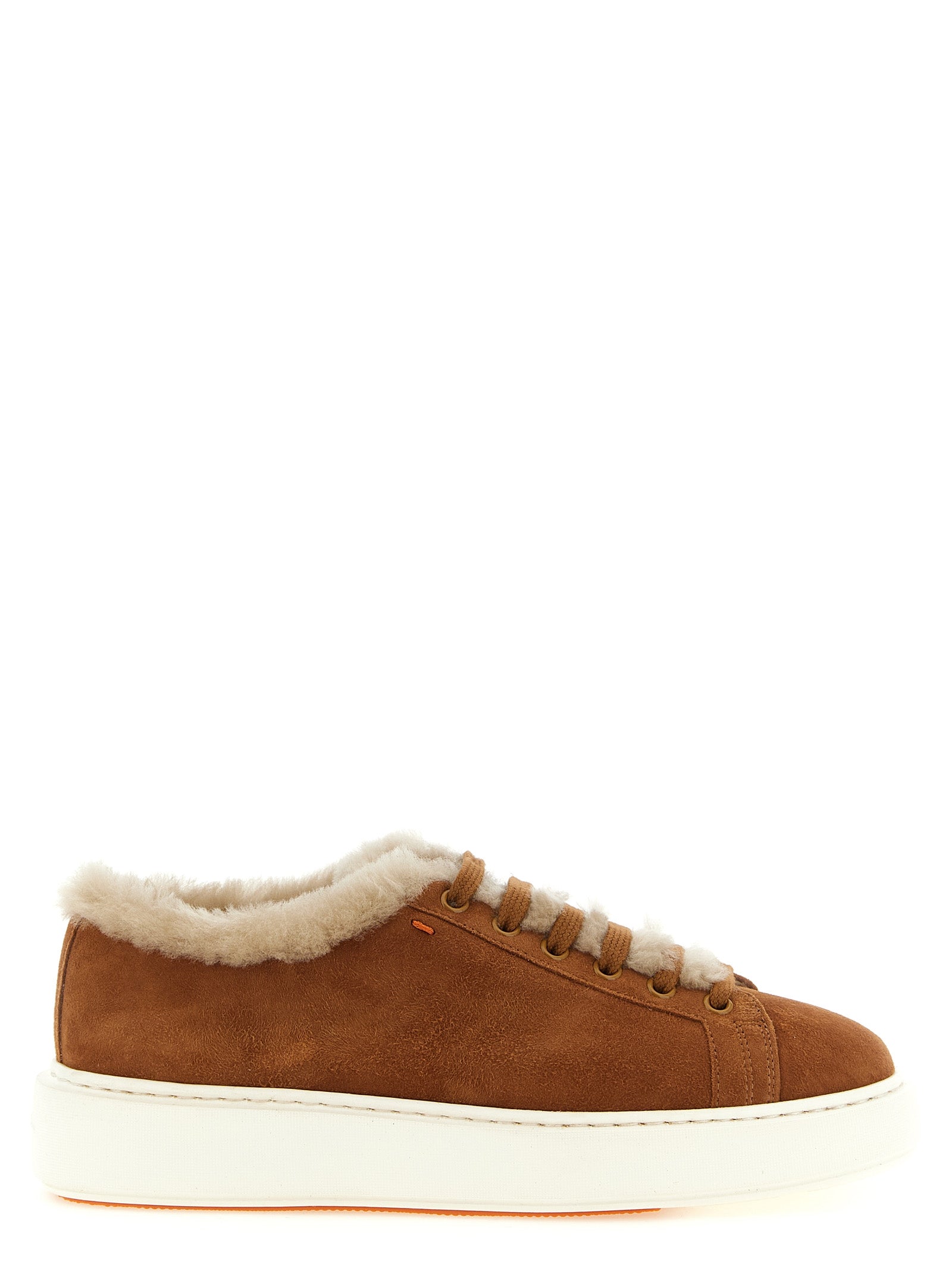 Santoni Brown Goatskin Low Top Women's Sneakers