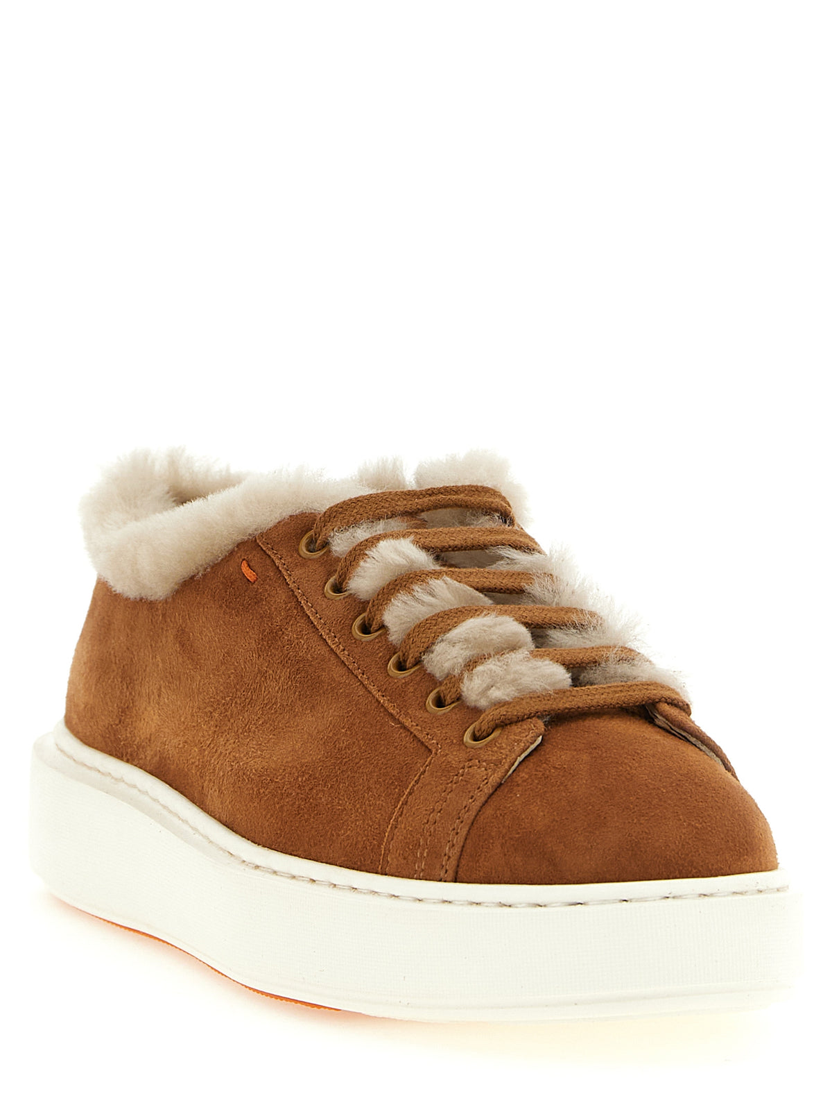 Santoni Brown Goatskin Low Top Women's Sneakers