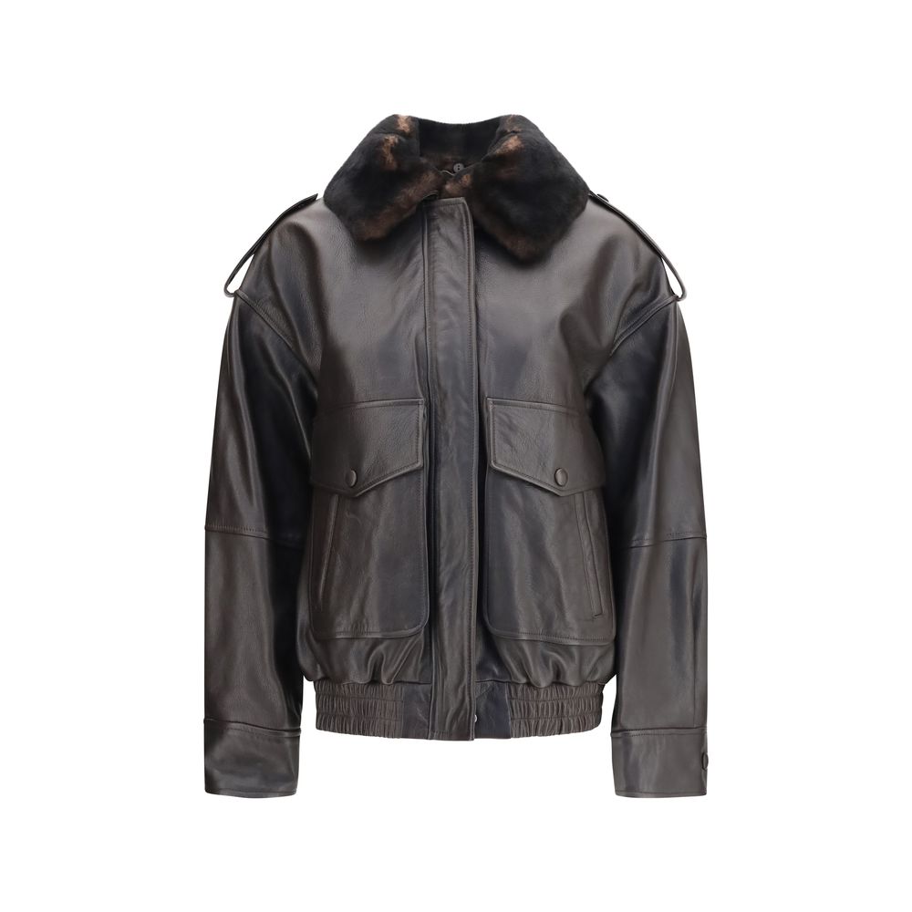 Loulou De Saison Brown Calf Leather Bos Taurus Women's Bomber