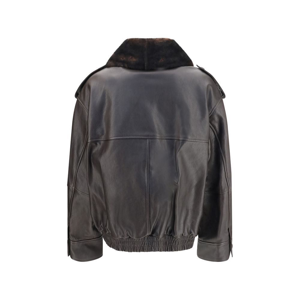 Loulou De Saison Brown Calf Leather Bos Taurus Women's Bomber