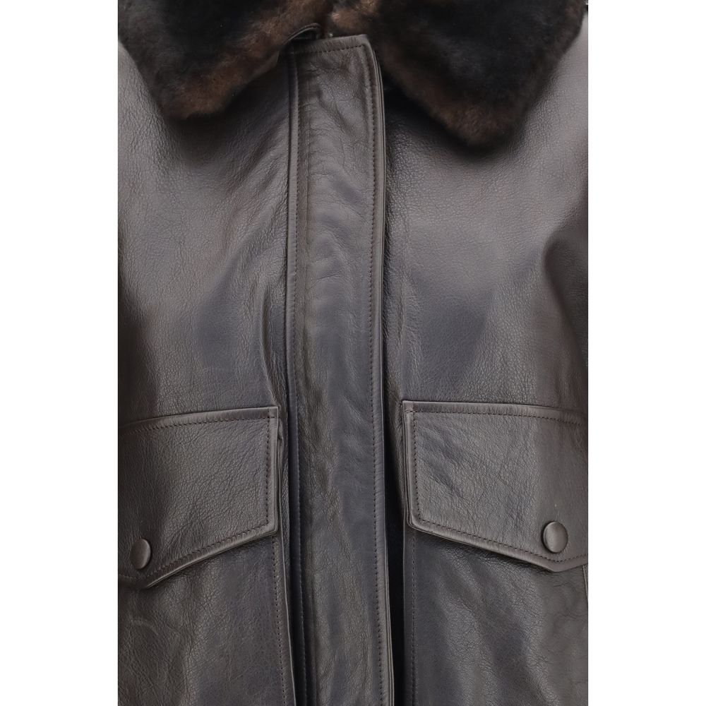 Loulou De Saison Brown Calf Leather Bos Taurus Women's Bomber