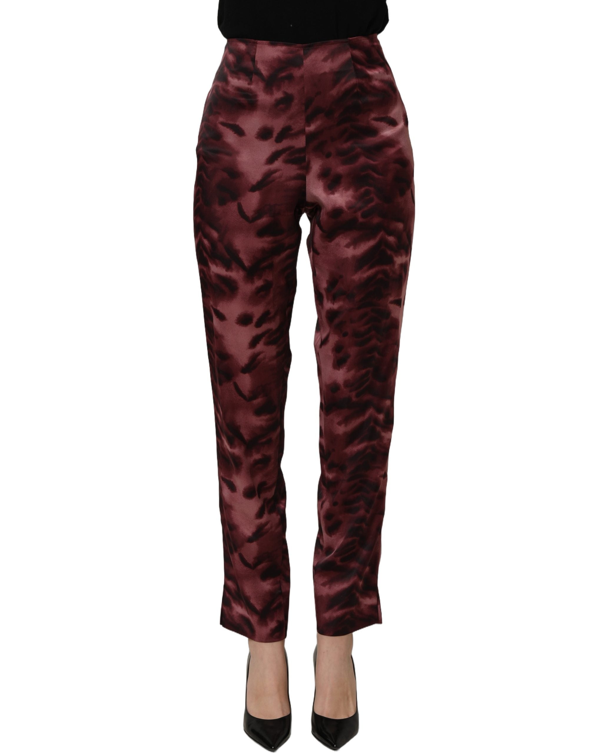 BENCIVENGA Burgundy High Waist Patterned Straight Trouser Women's Pants