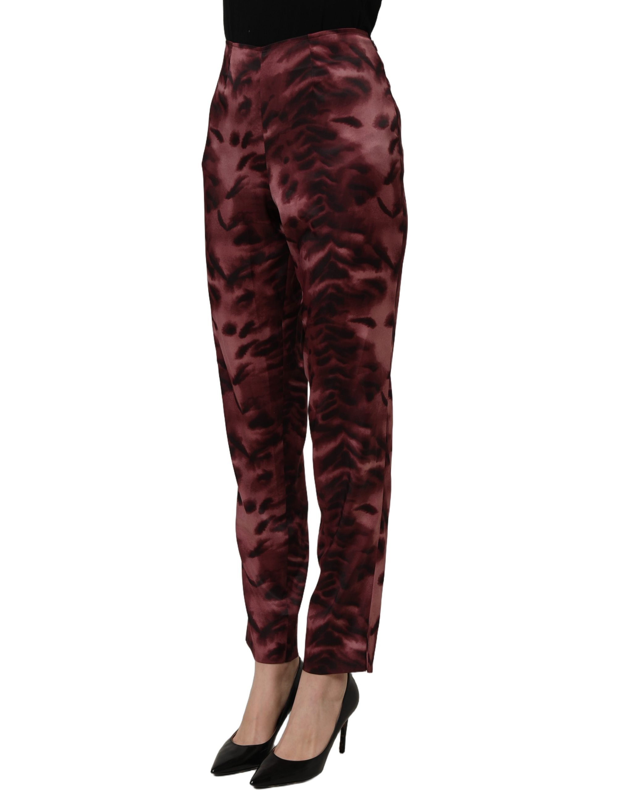 BENCIVENGA Burgundy High Waist Patterned Straight Trouser Women's Pants