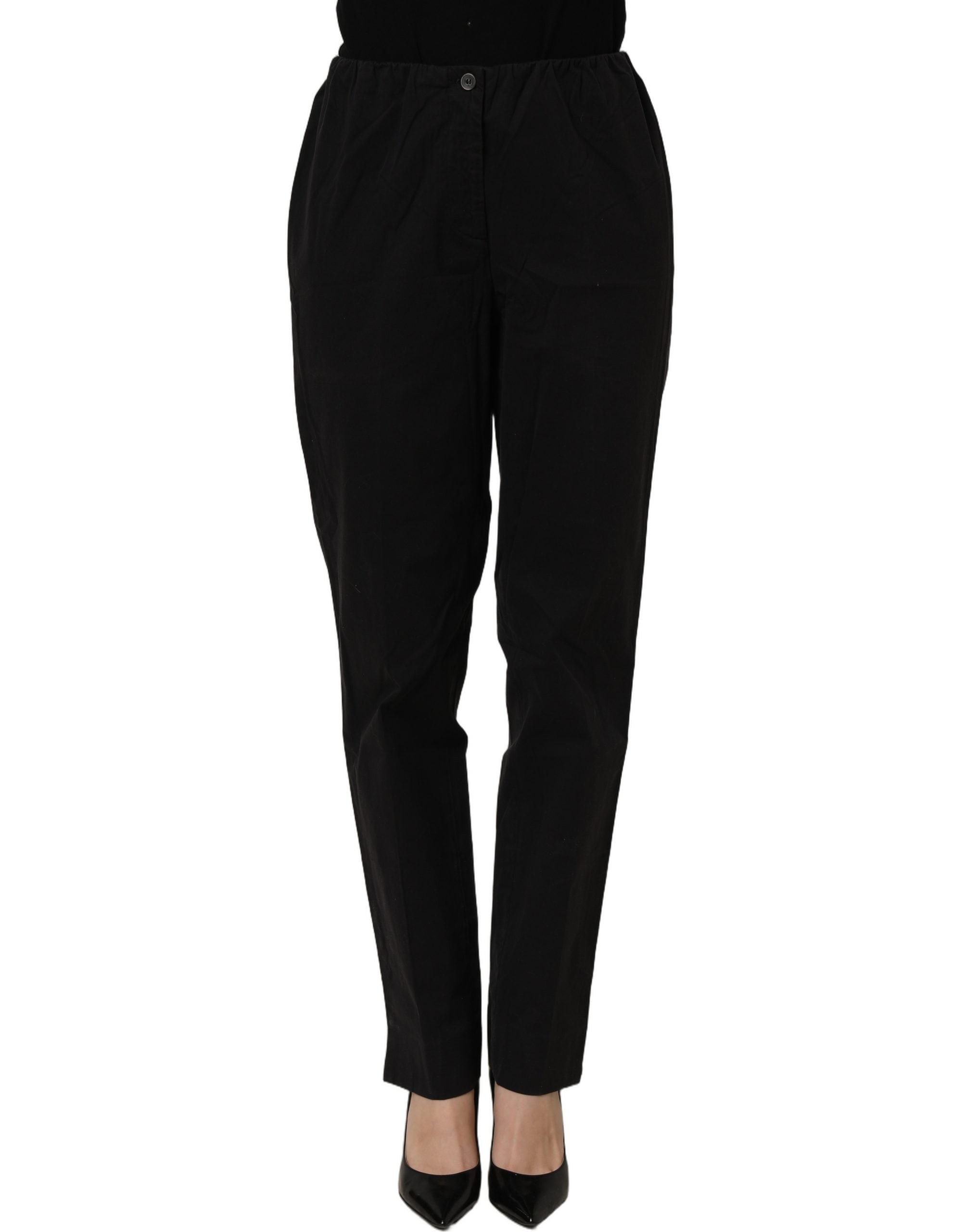 QL2 Black High-Waisted Straight Chino Women Trouser Women's Pants