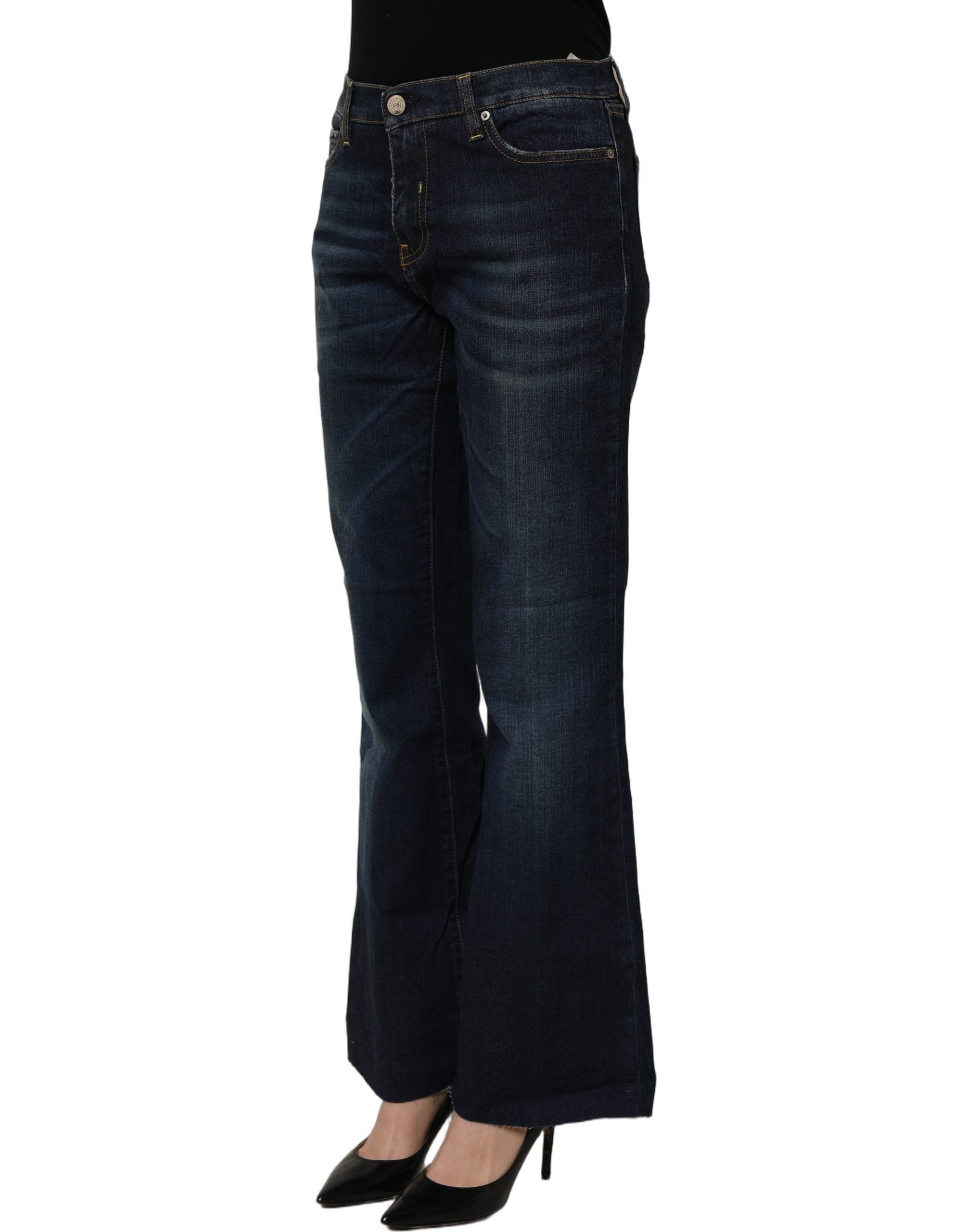 Two women in the world Dark Blue Washed Mid-Waisted Flared Denim Casual Women's Jeans (Pre-Owned)