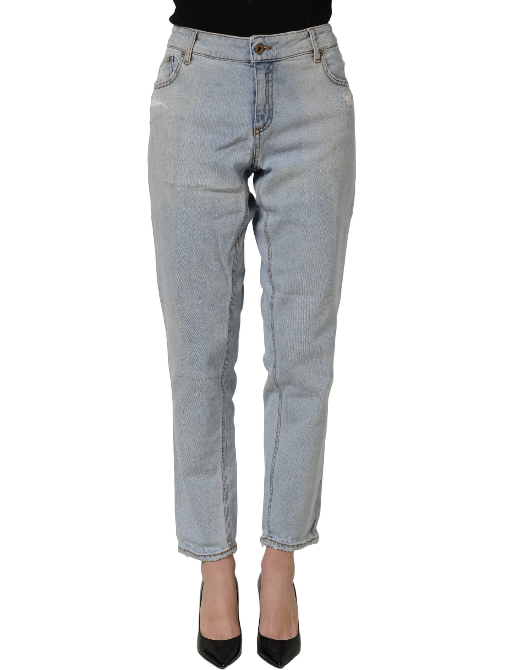 Dondup Light Blue High Waist Tapered Denim Cotton Stretch Women's Jeans (Pre-Owned)