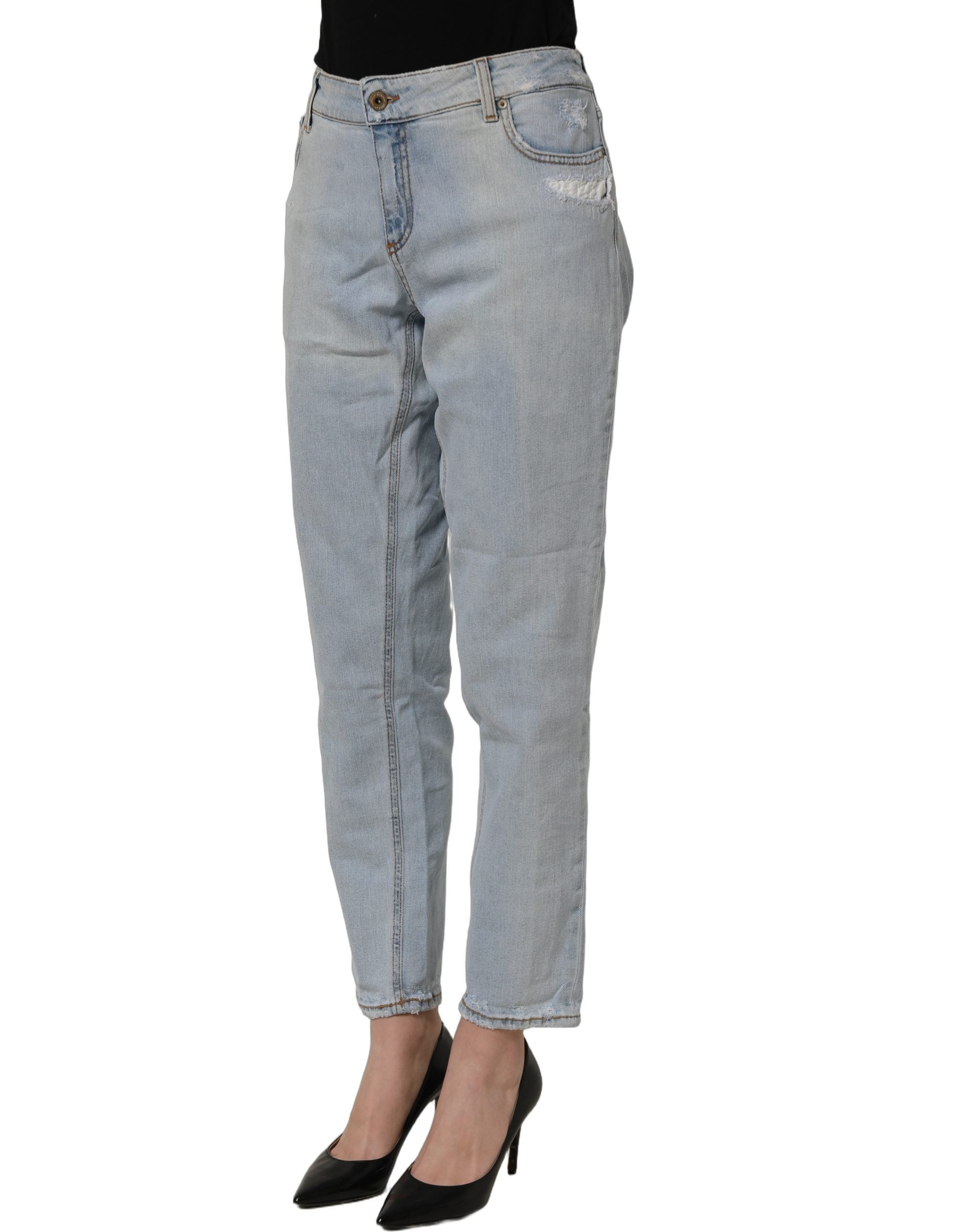 Dondup Light Blue High Waist Tapered Denim Cotton Stretch Women's Jeans (Pre-Owned)