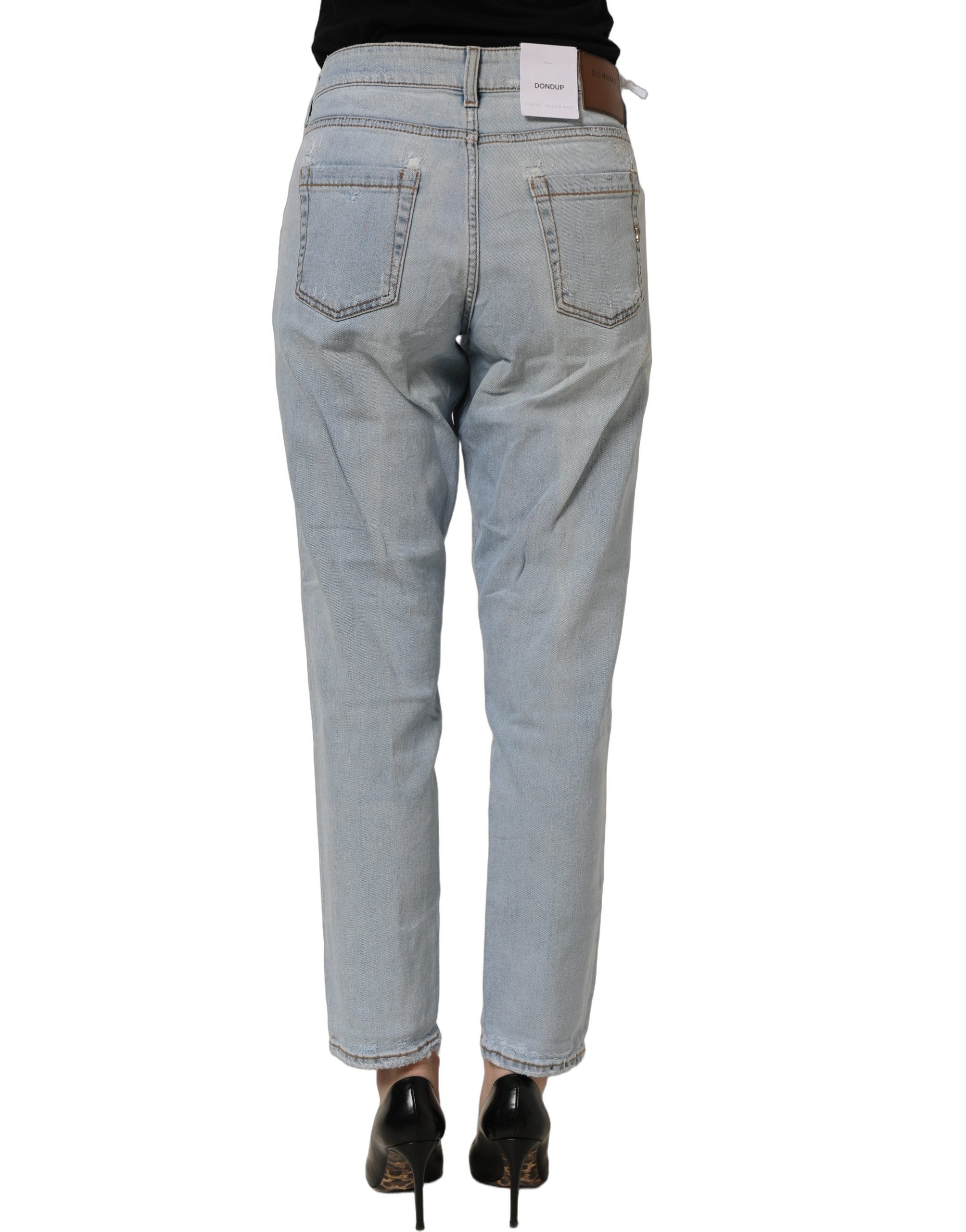 Dondup Light Blue High Waist Tapered Denim Cotton Stretch Women's Jeans (Pre-Owned)