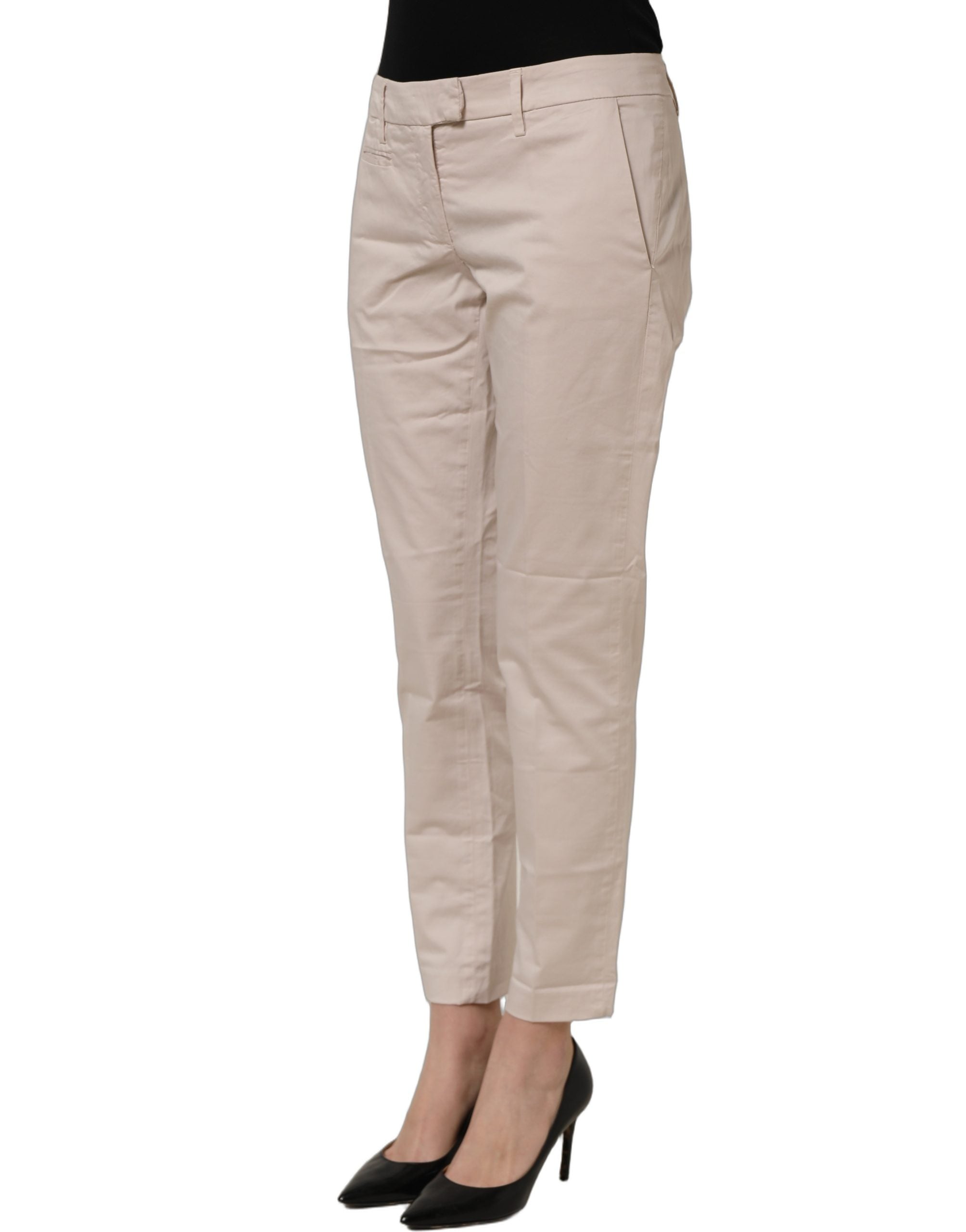 Dondup Beige Low Waist Tapered Women Cropped Trousers Women's Pants