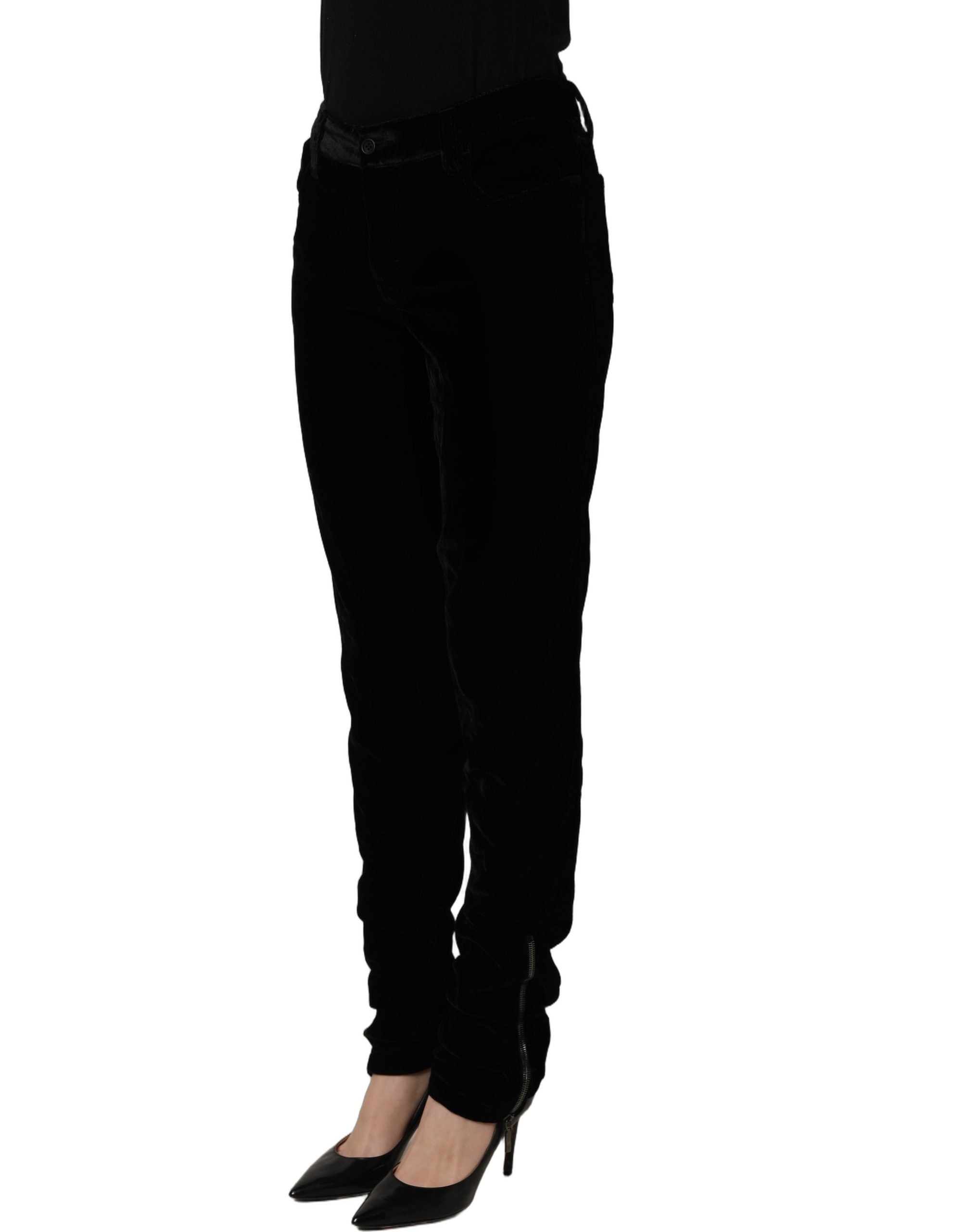 Ermanno Scervino Black Viscose Blend Velvet Slim Fit Women's Pants