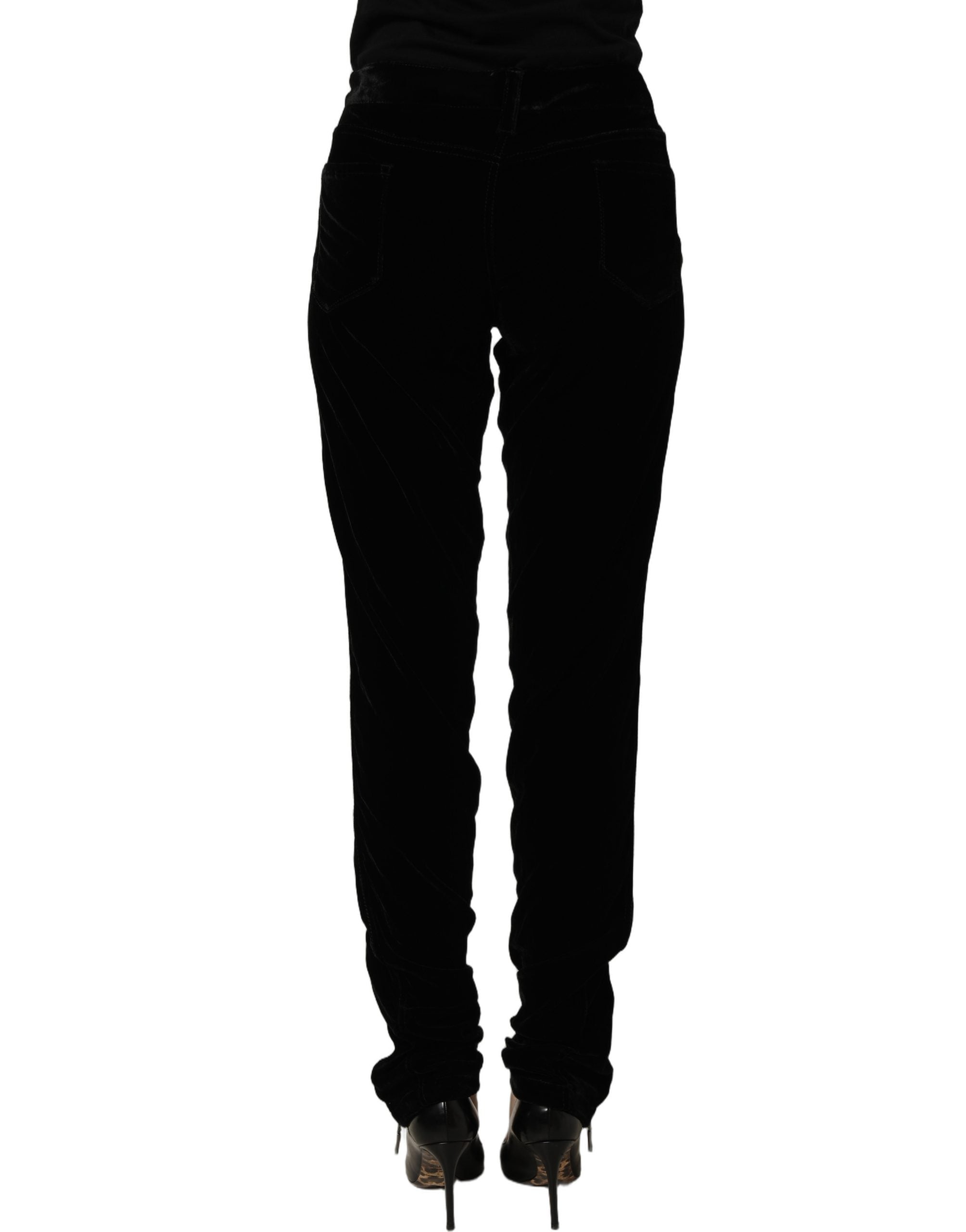 Ermanno Scervino Black Viscose Blend Velvet Slim Fit Women's Pants