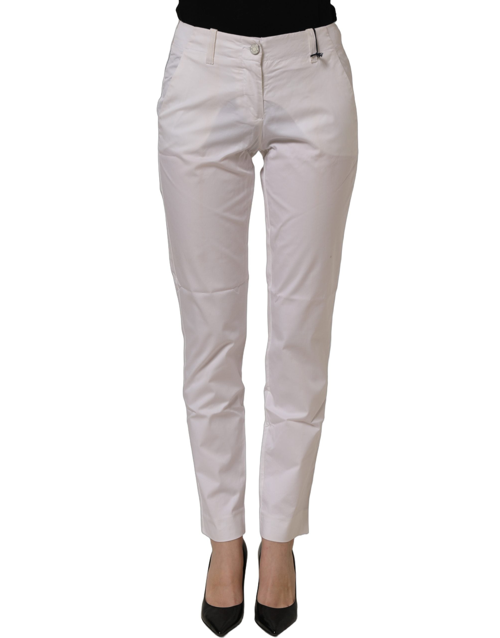Armani Jeans White Mid Waist Cotton Stretch Trouser Women's Pants (Pre-Owned)